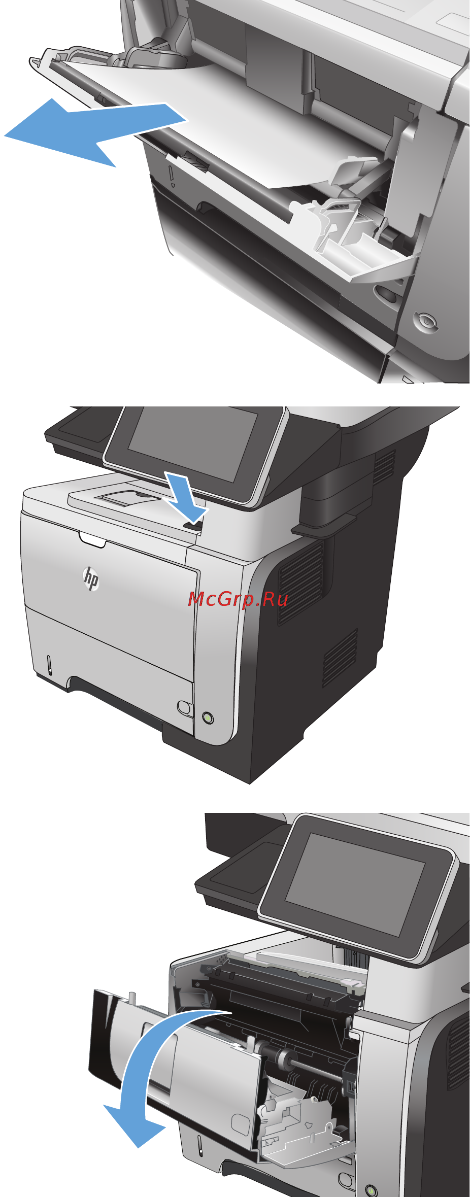 HP LaserJet Ent 500 M525dn [223/302] Устранение замятий в лотке 1