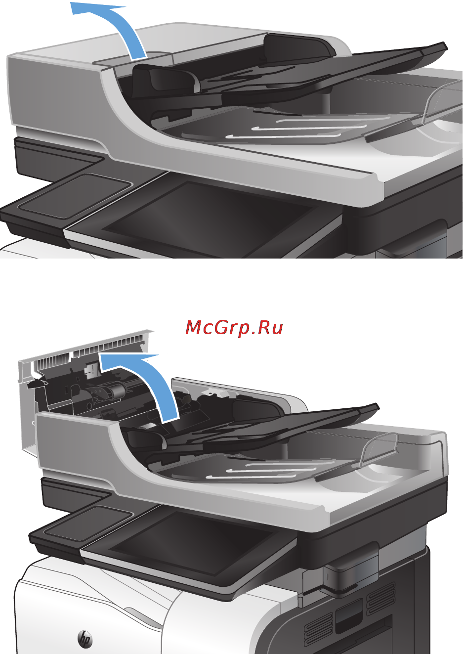 HP LaserJet Ent 500 M575dn [267/318] Очистите подающие ролики и подающую пластину устройства подачи документов