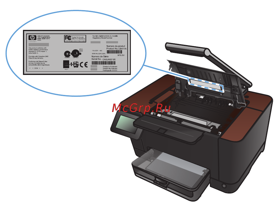 HP TopShot LaserJet Pro M275 [20/216] Серийный номер и расположение номера модели
