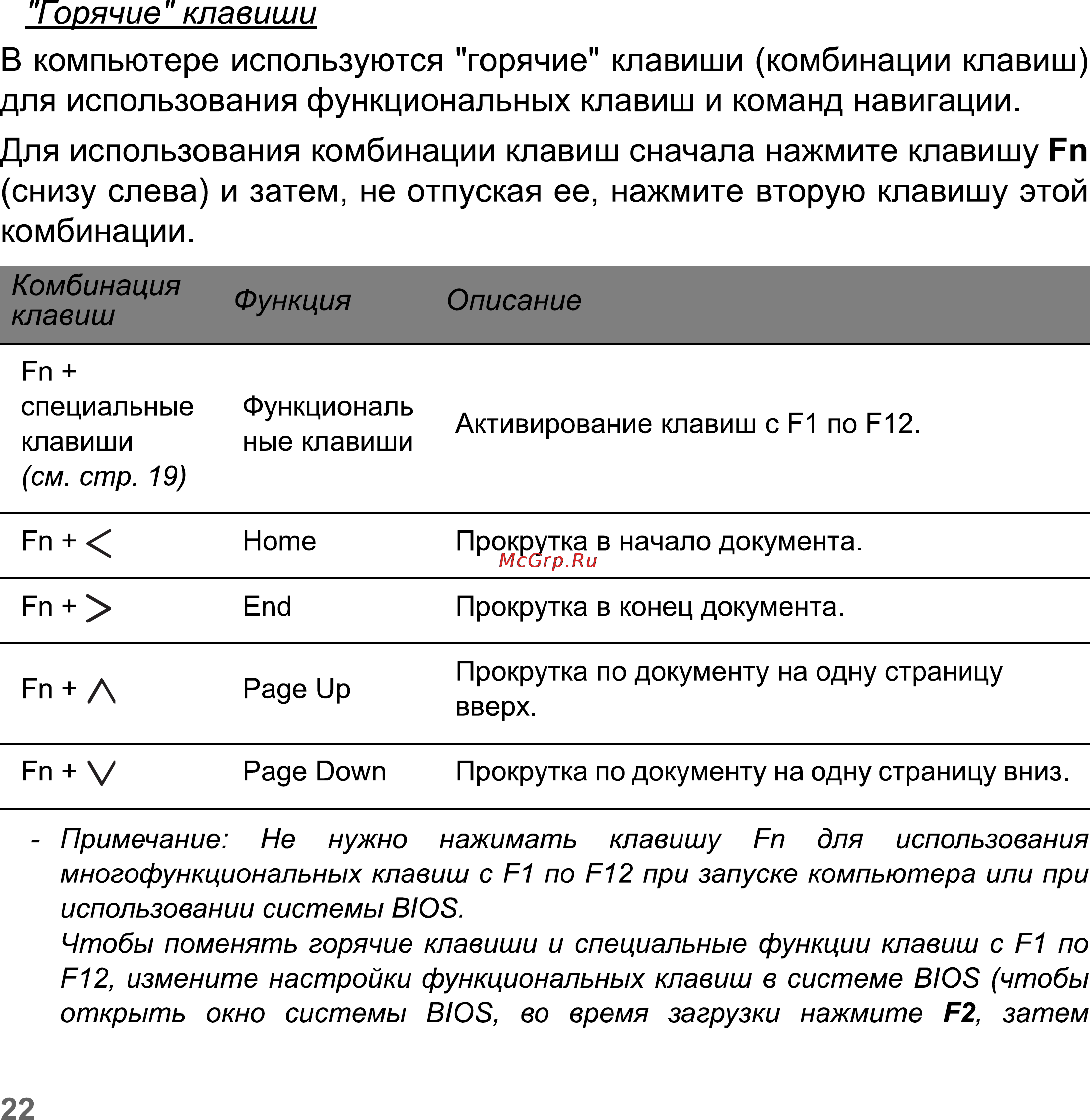 Packard Bell Easynote LV11HC-33114G50Mnks [22/130] Горячие клавиши