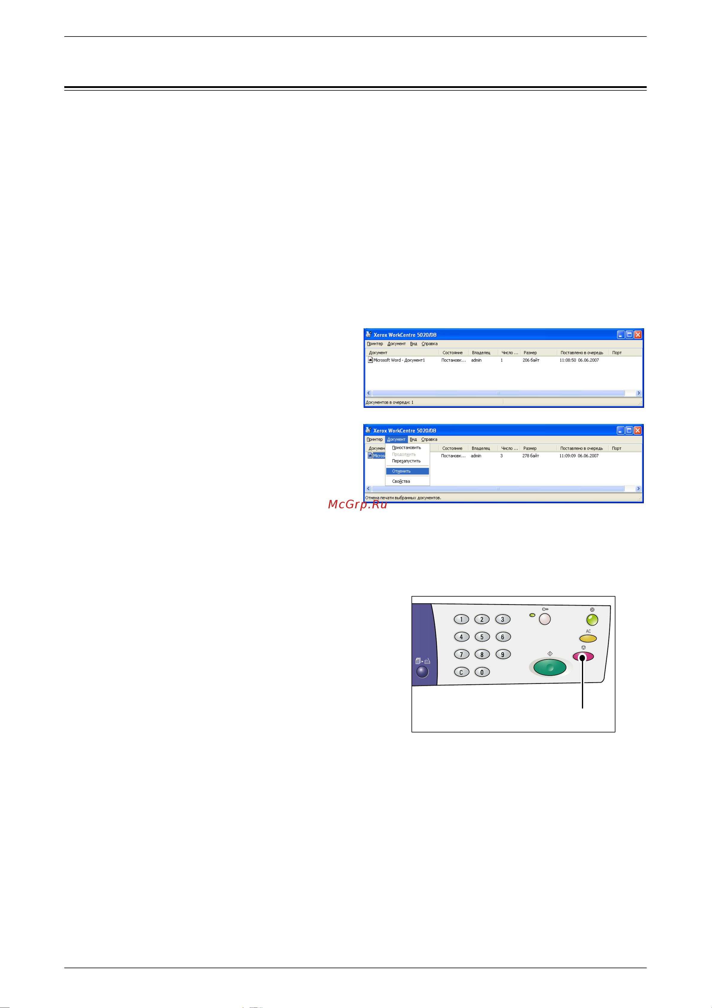 Xerox WorkCentre 5016V/BG [86/143] Отмена работы печати