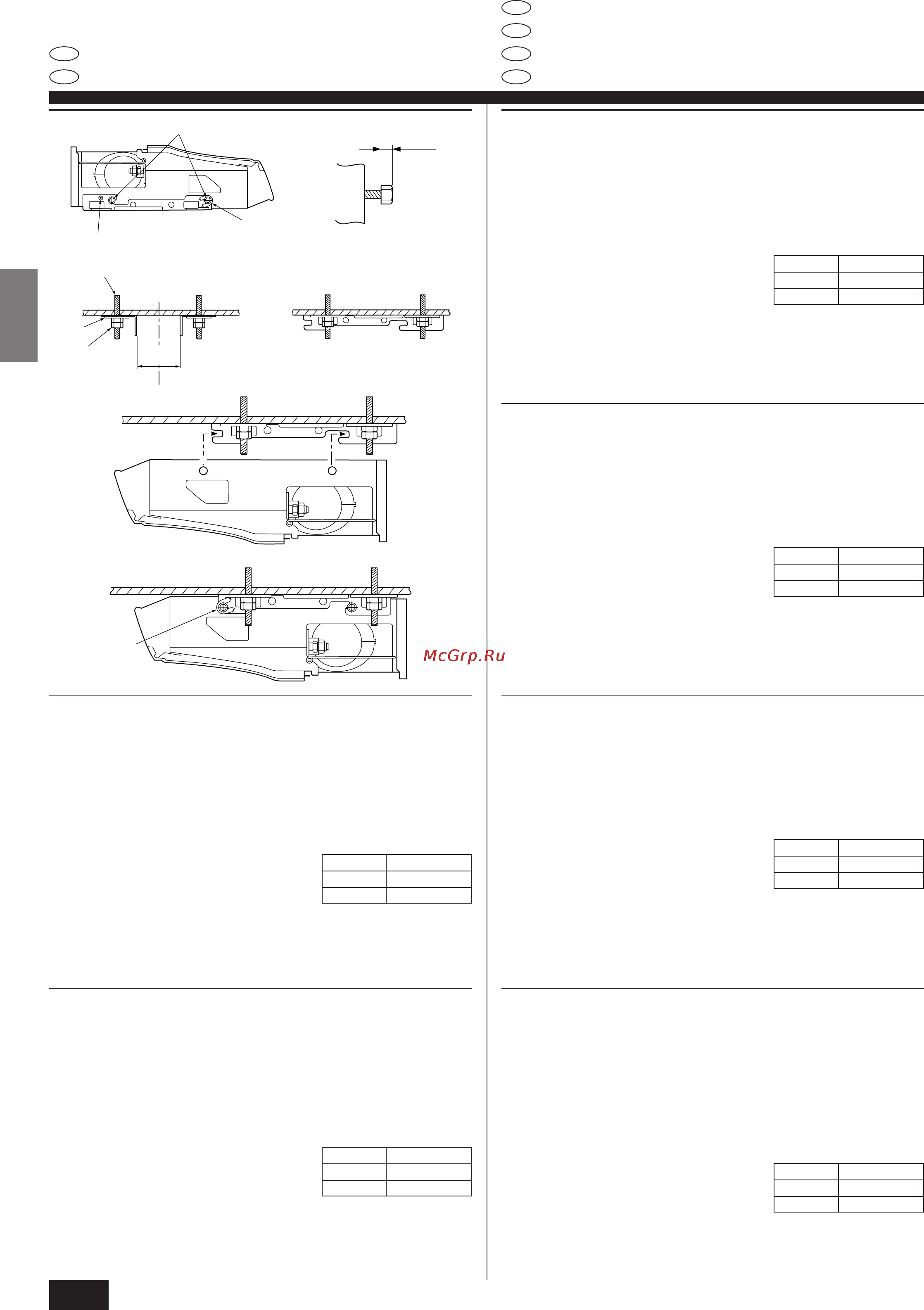 Mitsubishi Electric PCA-P4GA1 [28/98] Aufstellungsverfahren abläufe 1 aufhängungsklammern u förmige unterlegscheiben und die halteschrauben der aufhängungsklammern von der anlage abnehmen 2 die haltebolzen der aufhängungsklammer an der anlage justieren 3 die aufhängungsklammern an den aufhängungsbolzen anbringen 4 die anlage in die aufhängungsklammern einsetzen einhaken darauf achten daß die u förmigen unterlegscheiben angebracht sind