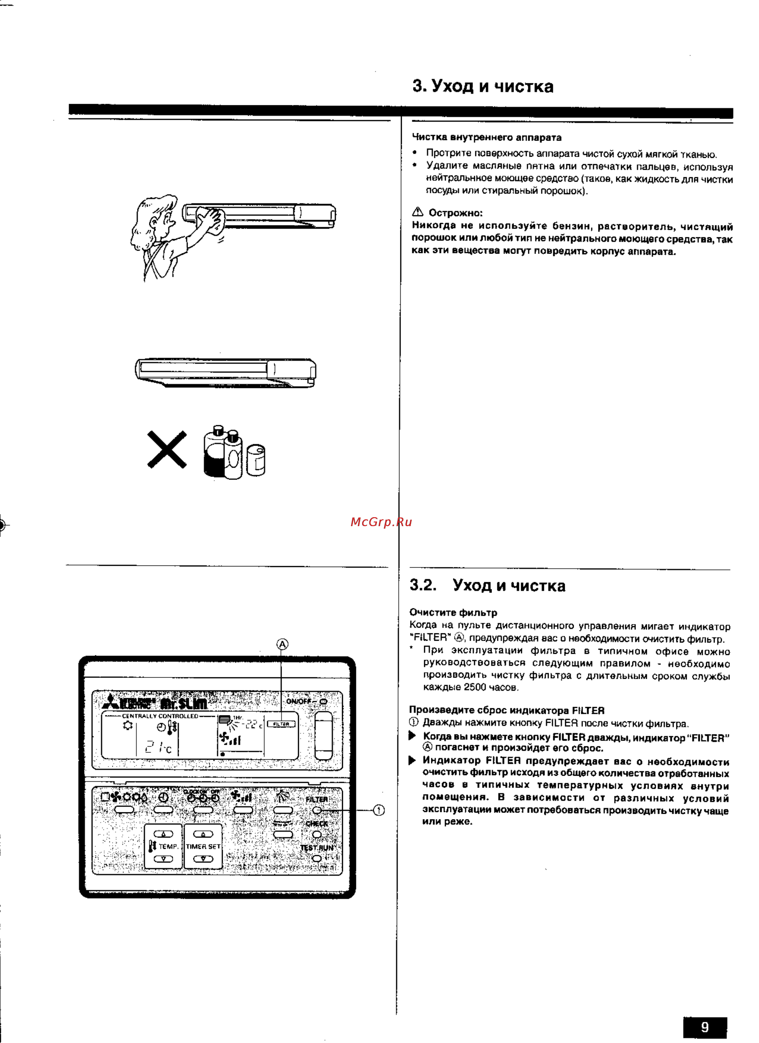 Mitsubishi Electric PCH-4GKHSA1 [9/12] Уход и чистка