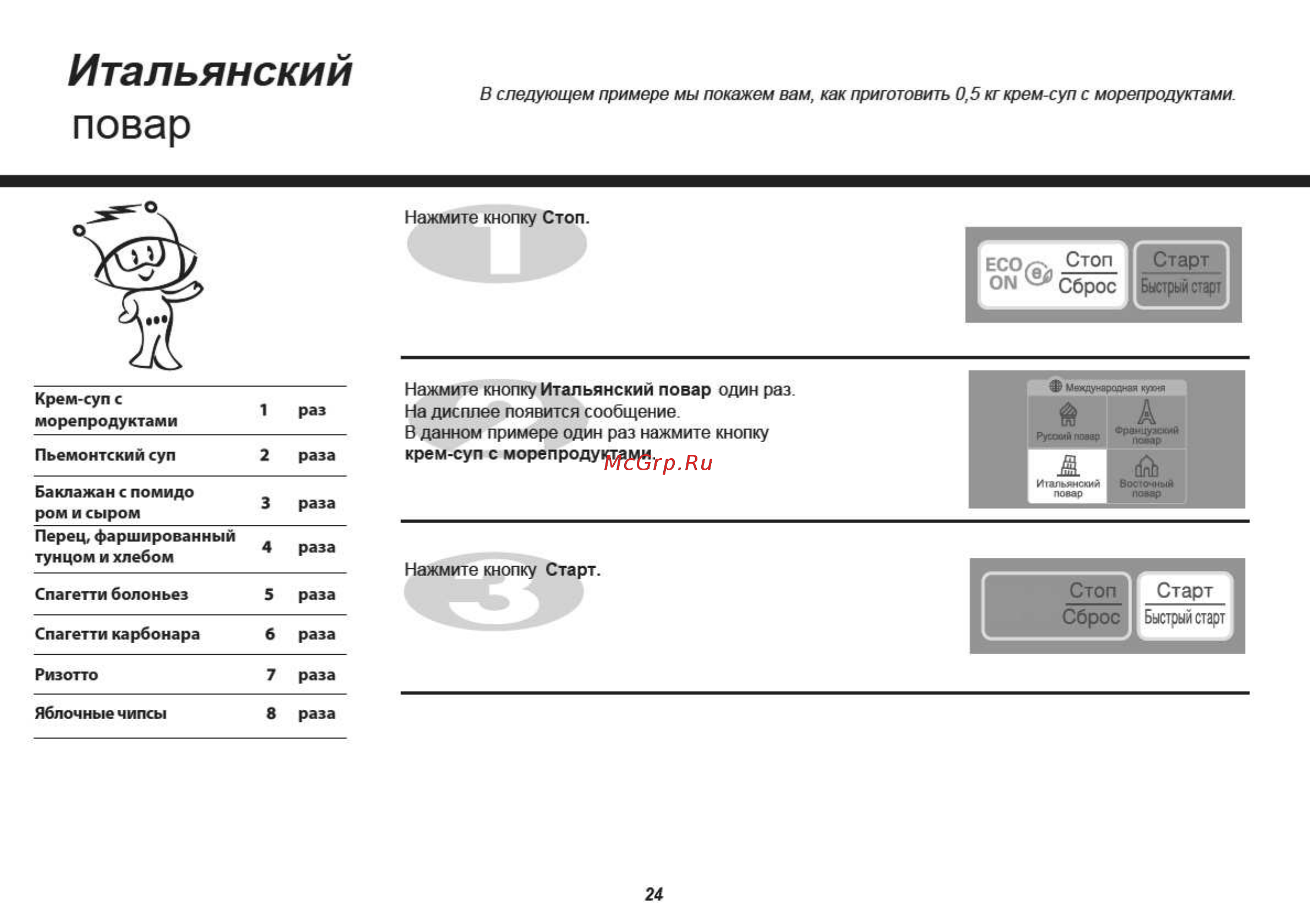 LG Mendini MS2342BMS [24/47] Повар