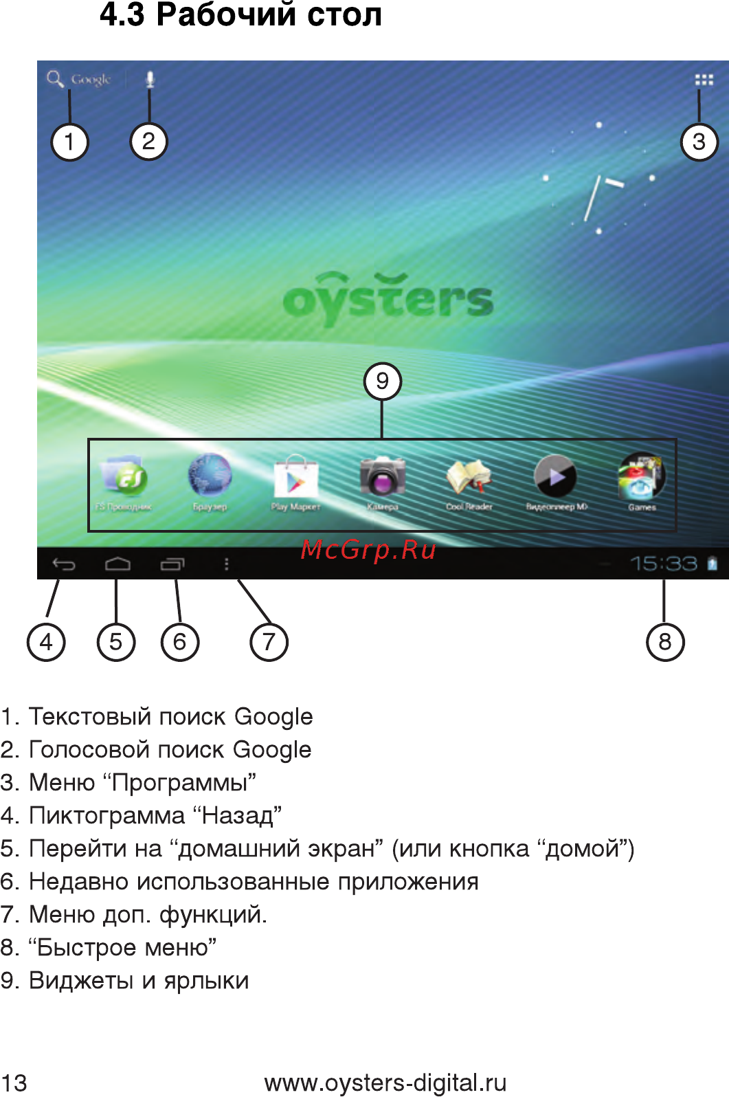 Oysters T7M 3G [13/59] Рабочий стол