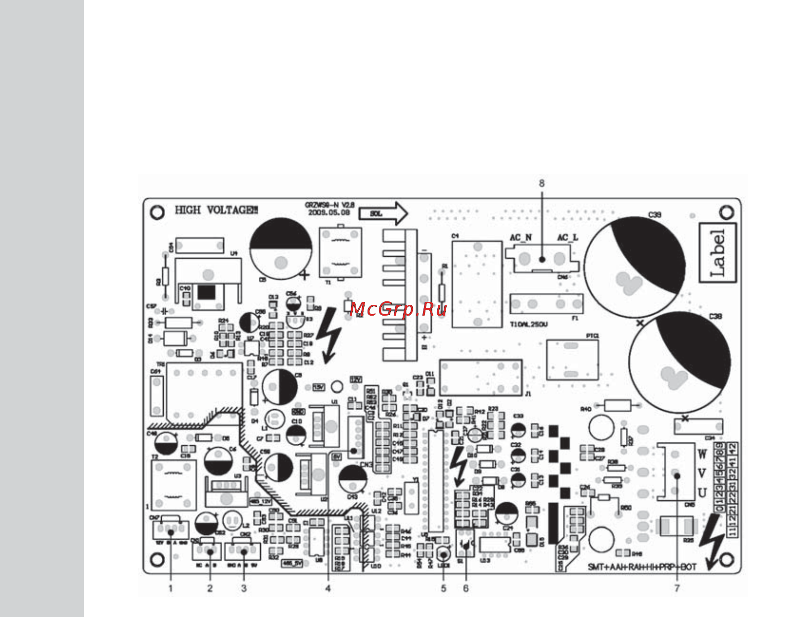 Electrolux ESVMO-280-A [28/44] Расположение интерфейса главной платы модульного наружного блока