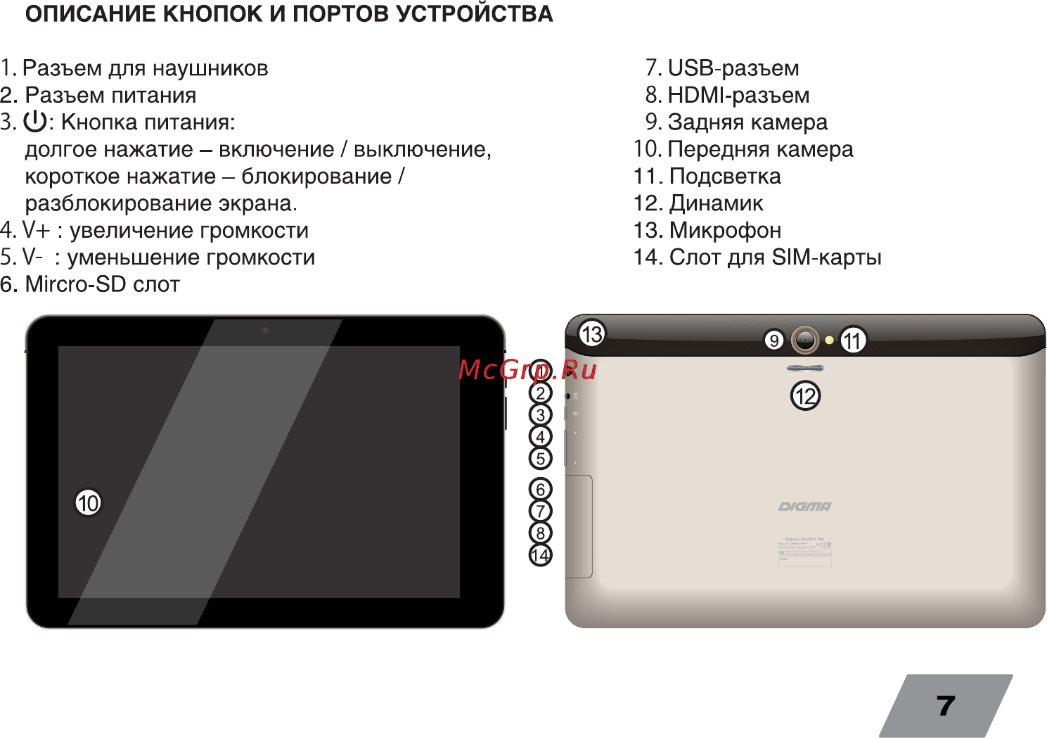 Digma IDsQ 11 3G Инструкция по эксплуатации онлайн [7/16] 78103