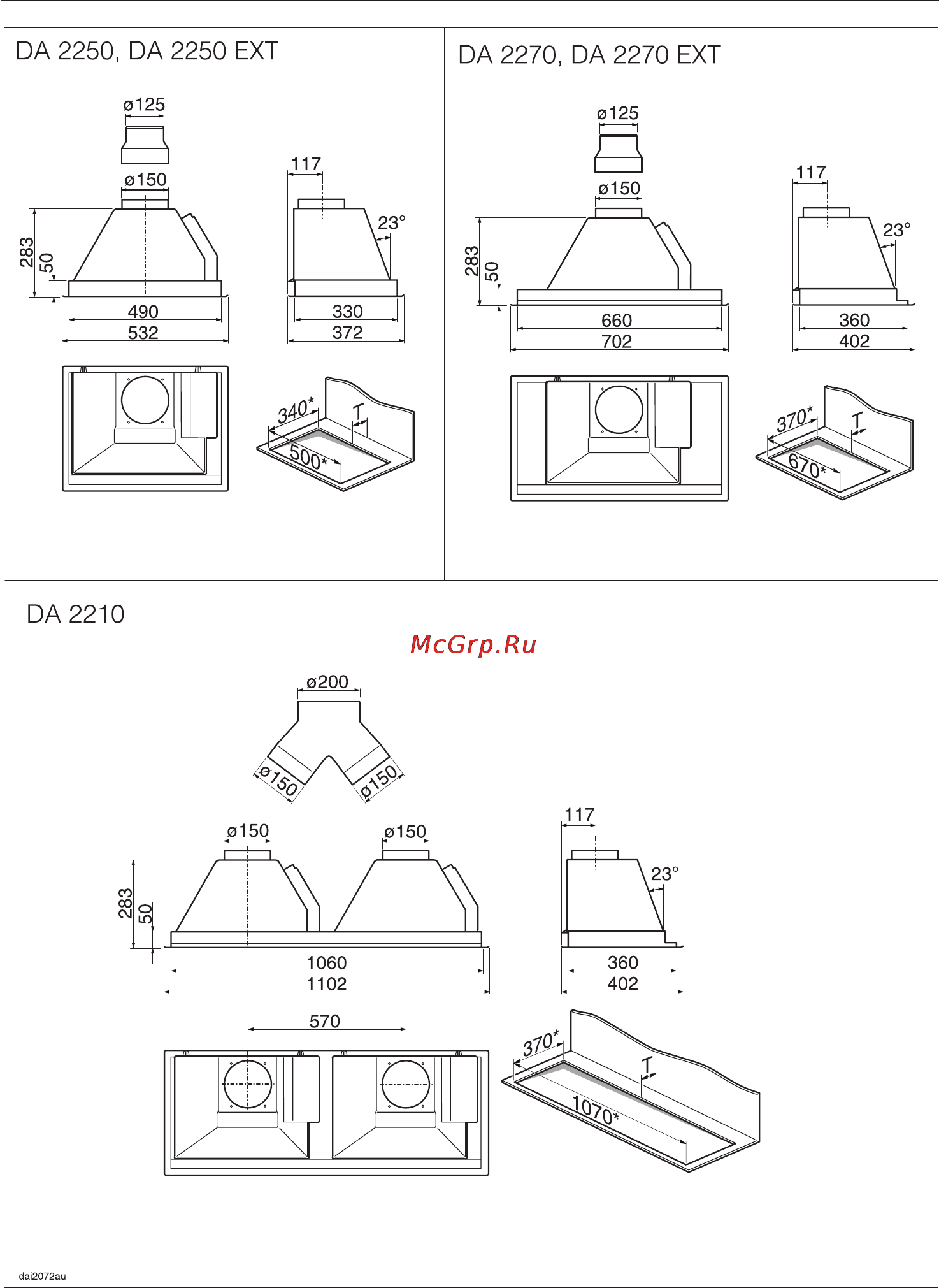 Miele DA 2270 [26/44] Размеры прибора