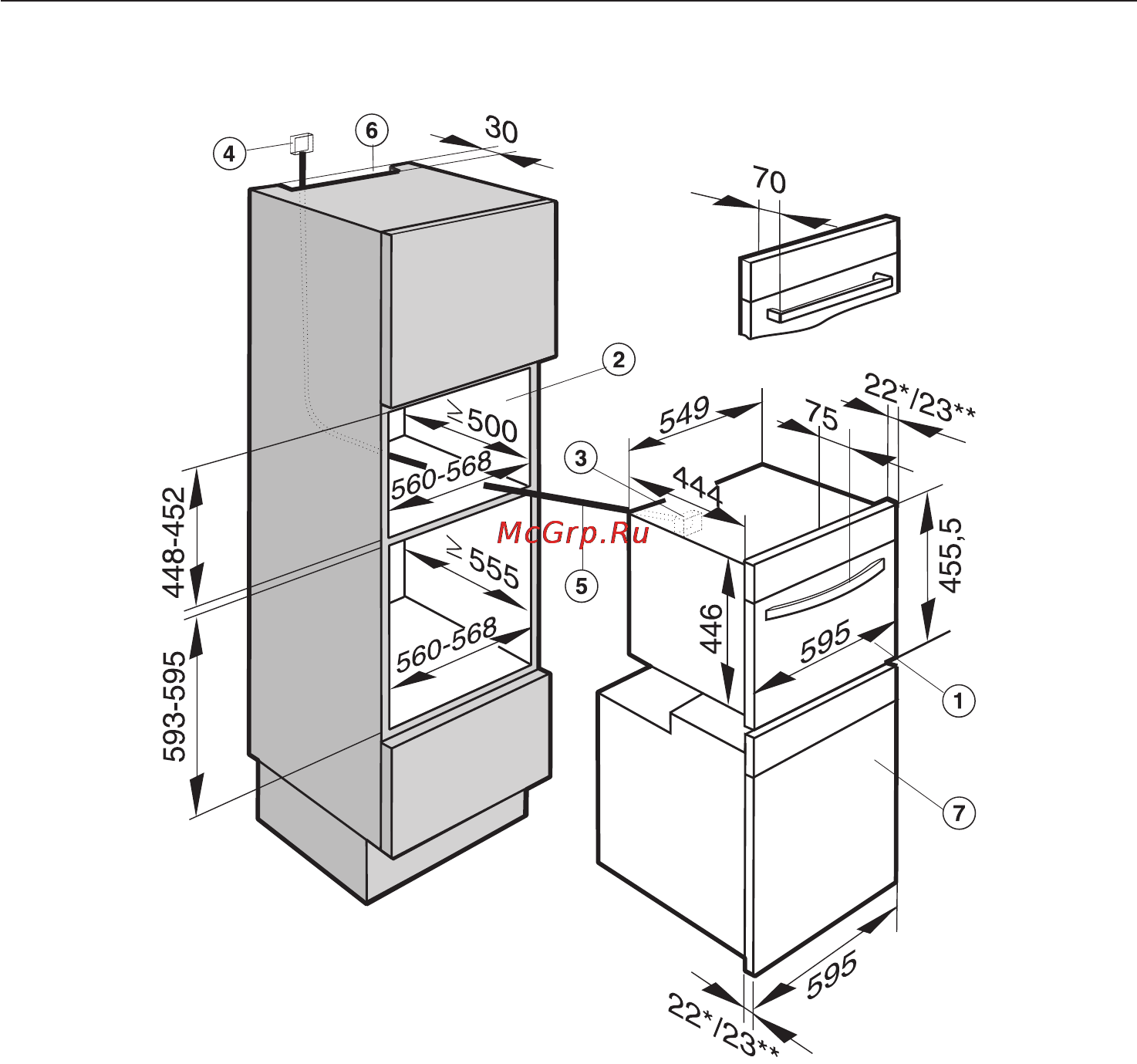 Miele DG 5080 [61/80] Âñòðàèâàíèå â êîìáèíàöèè ñ äóõîâûì øêàôîì 61