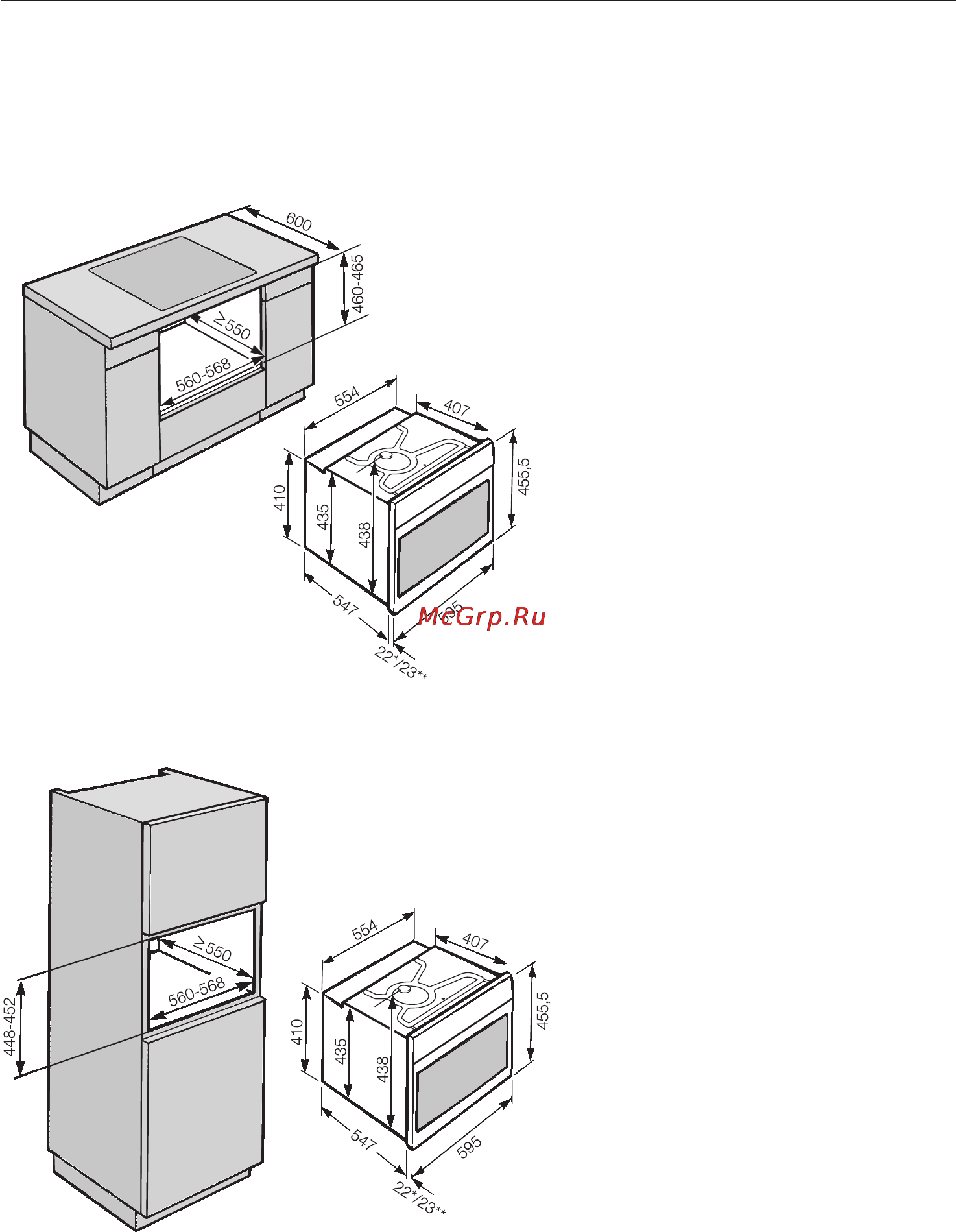 Miele H 5061 B [71/80] Ðàçìåðû äëÿ âñòðàèâàíèÿ 71