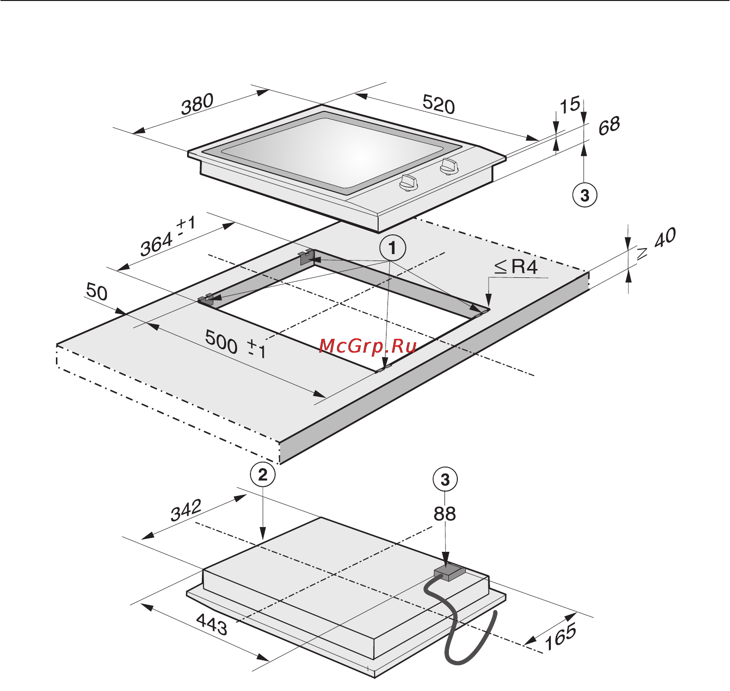 Miele CS 1326 Y [22/40] Ðàçìåðû ïðèáîðà è âûðåçà â ñòîëåøíèöå 22