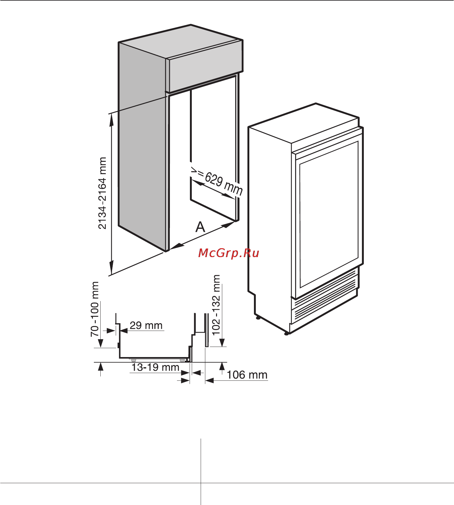 Miele KWT1611VI RU [44/68] Ðàçìåðû ïðèáîðà è íèøè äëÿ âñòðàèâàíèÿ 44
