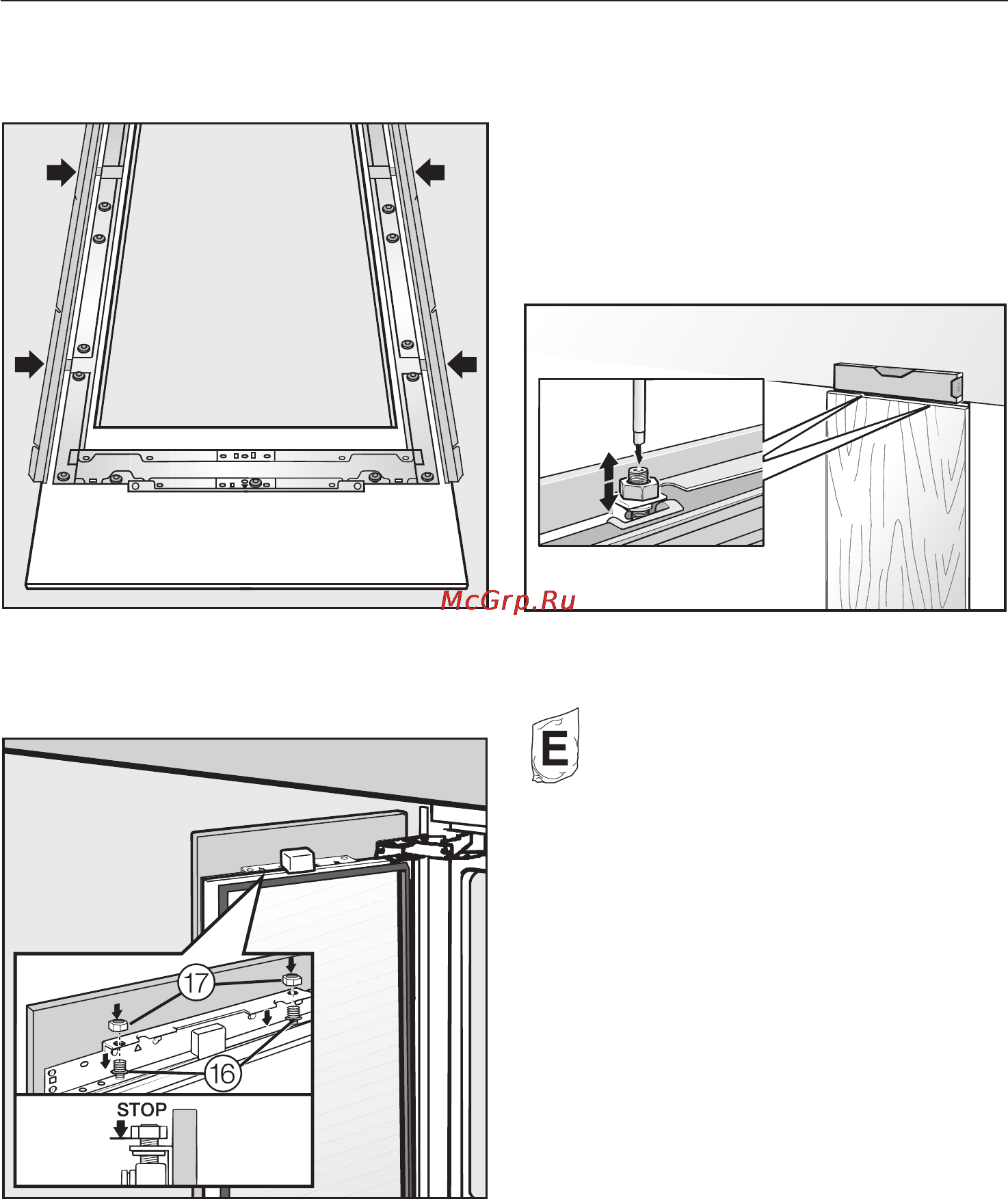 Miele KWT1611VI RU [58/68] Êðåïëåíèå è âûðàâíèâàíèå ìåáåëüíîãî ôðîíòà 58