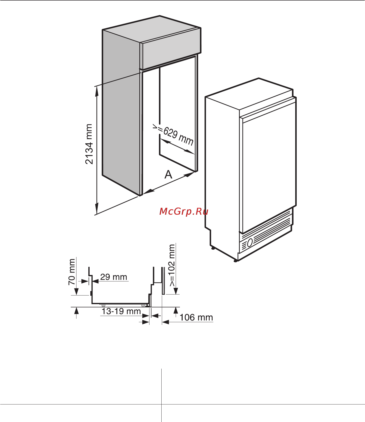 Miele F 1811 VI [58/80] Ðàçìåðû ïðèáîðà è íèøè äëÿ âñòðàèâàíèÿ 58