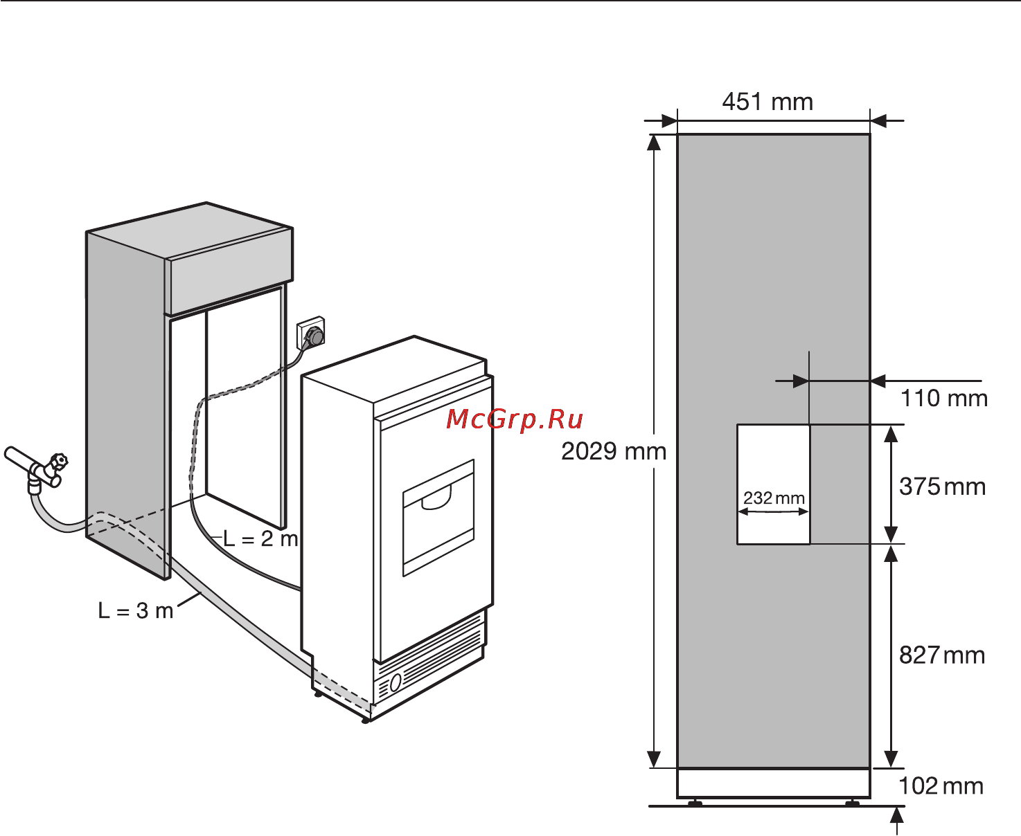 Miele F 1471 VI [64/88] Размеры прибора и ниши для встраивания