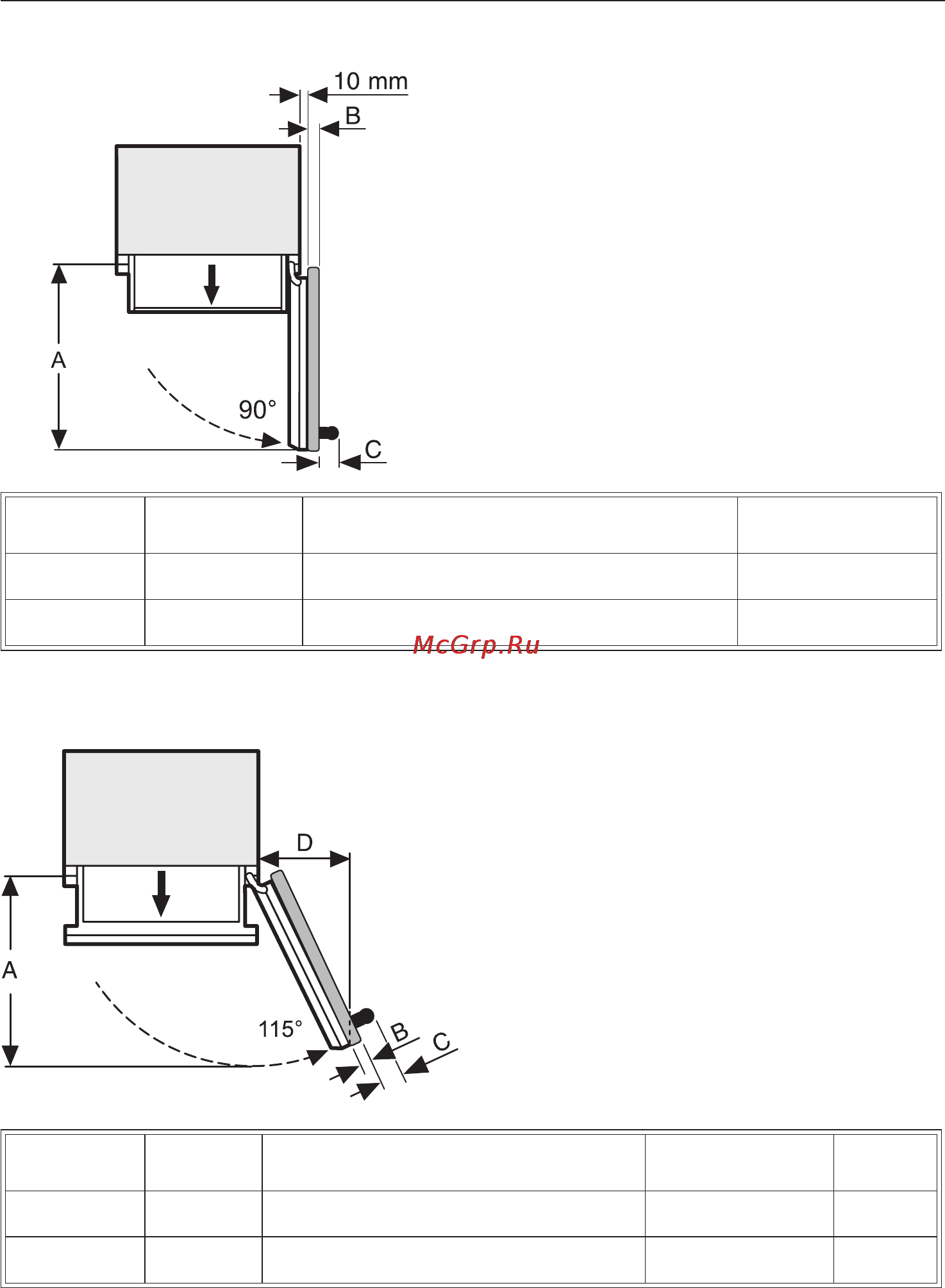 Miele K 1801 VI [48/72] Ðàçìåðû äâåðöû ïðèáîðà óãîë îòêðûâàíèÿ 90 48