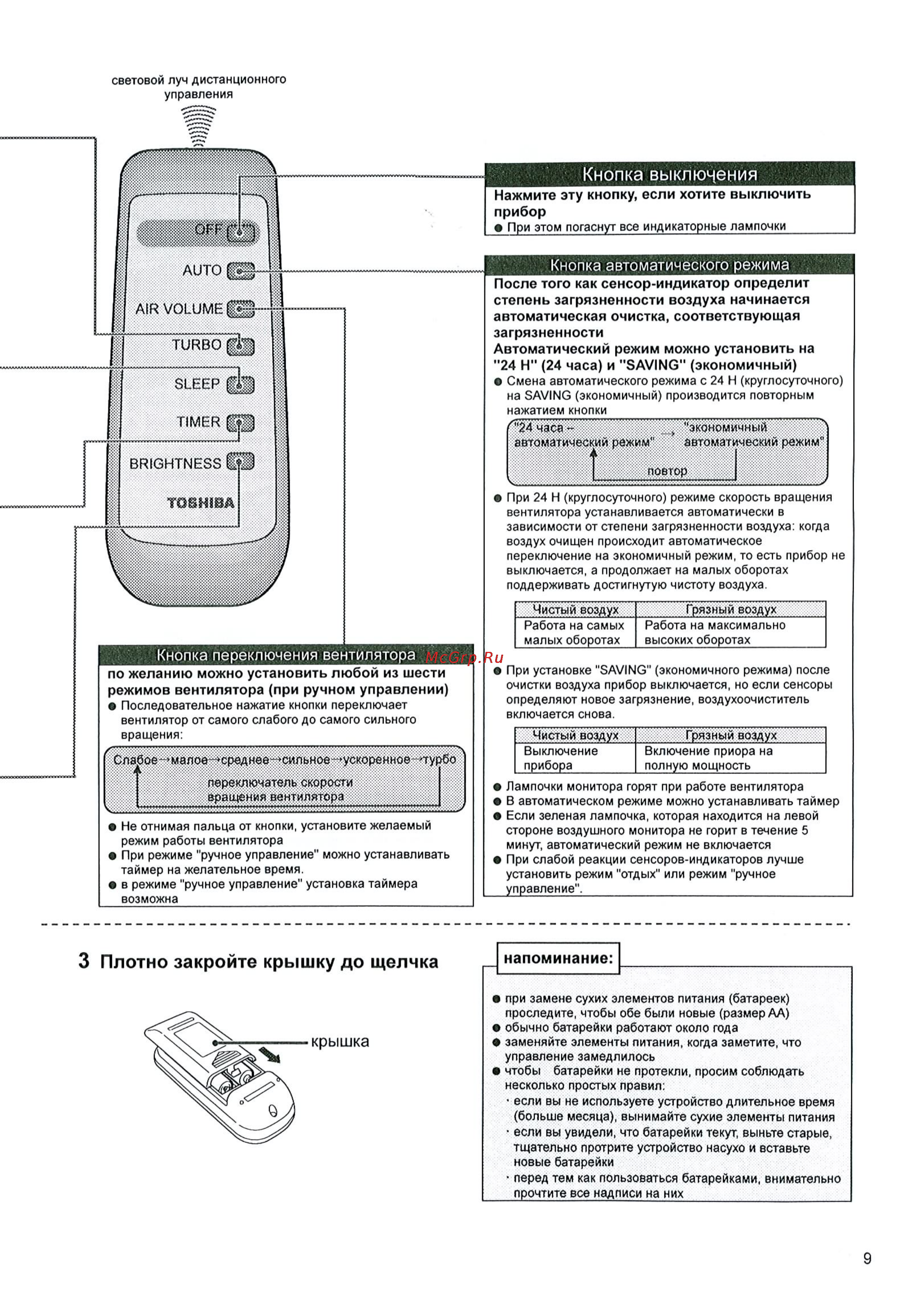Toshiba CAF-C5K-R [9/15] Плотно закройте крышку до щелчка