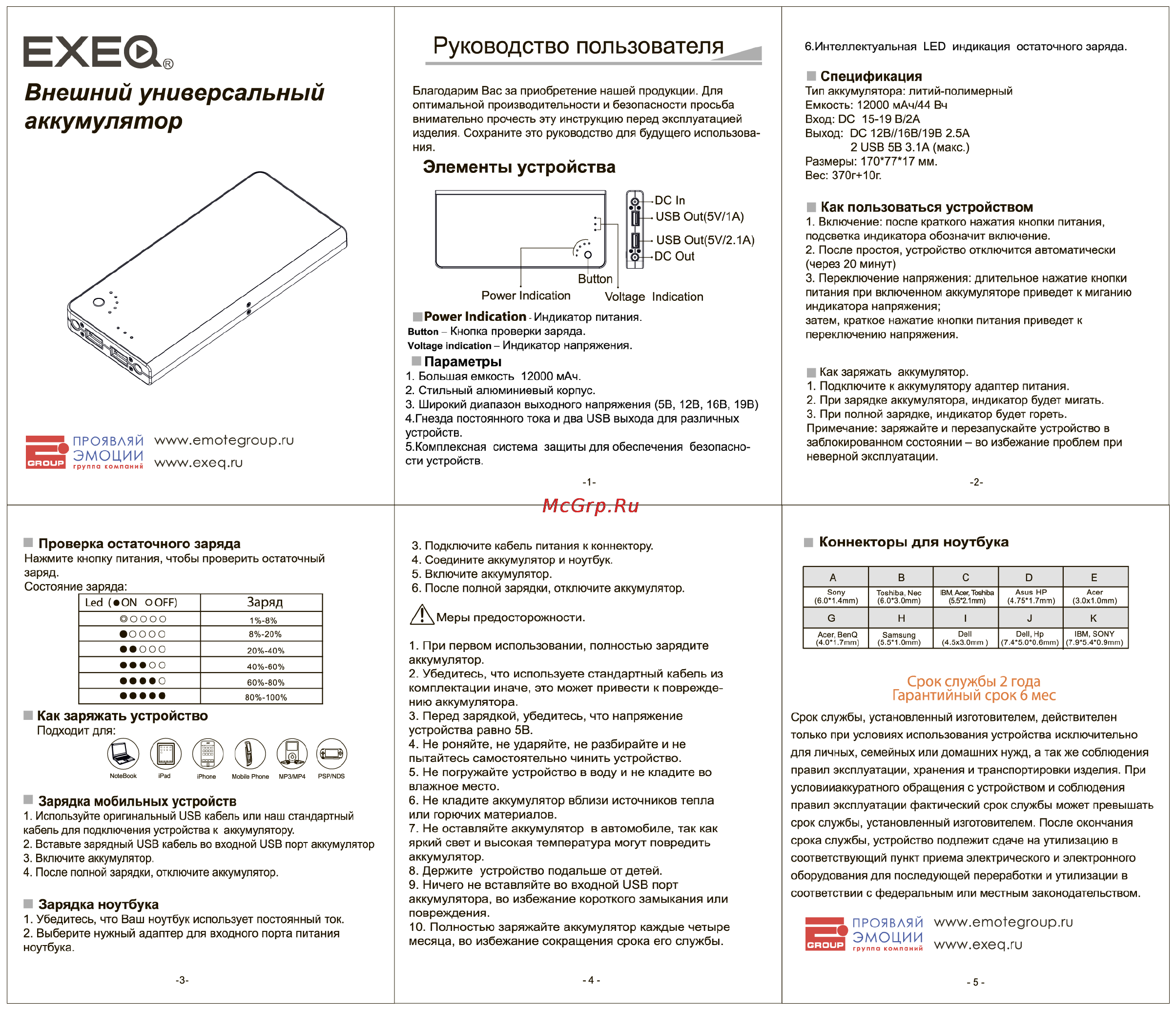 Exeq PHL12000 Инструкция по эксплуатации онлайн