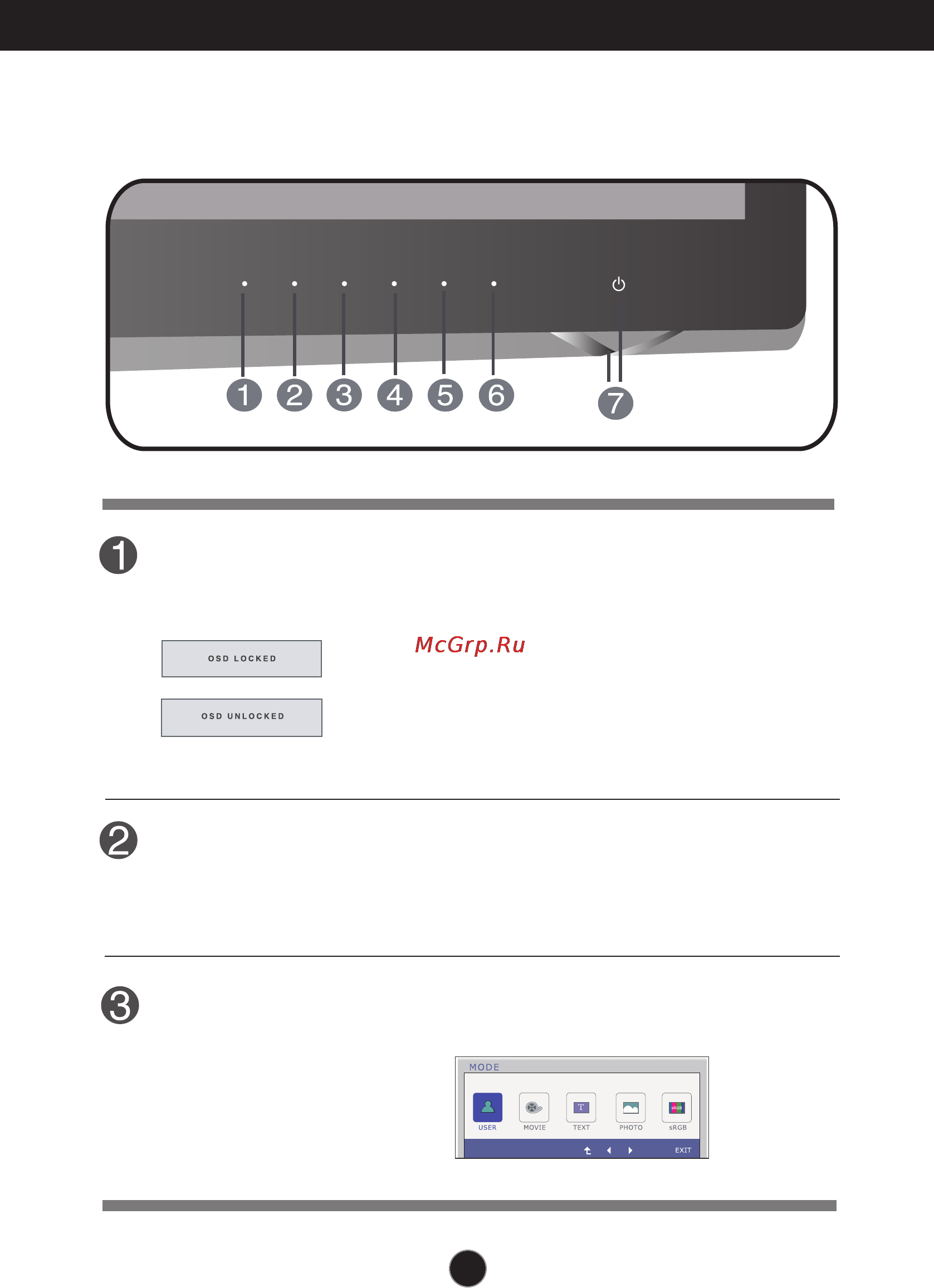 LG IPS236V [10/32] Front panel controls