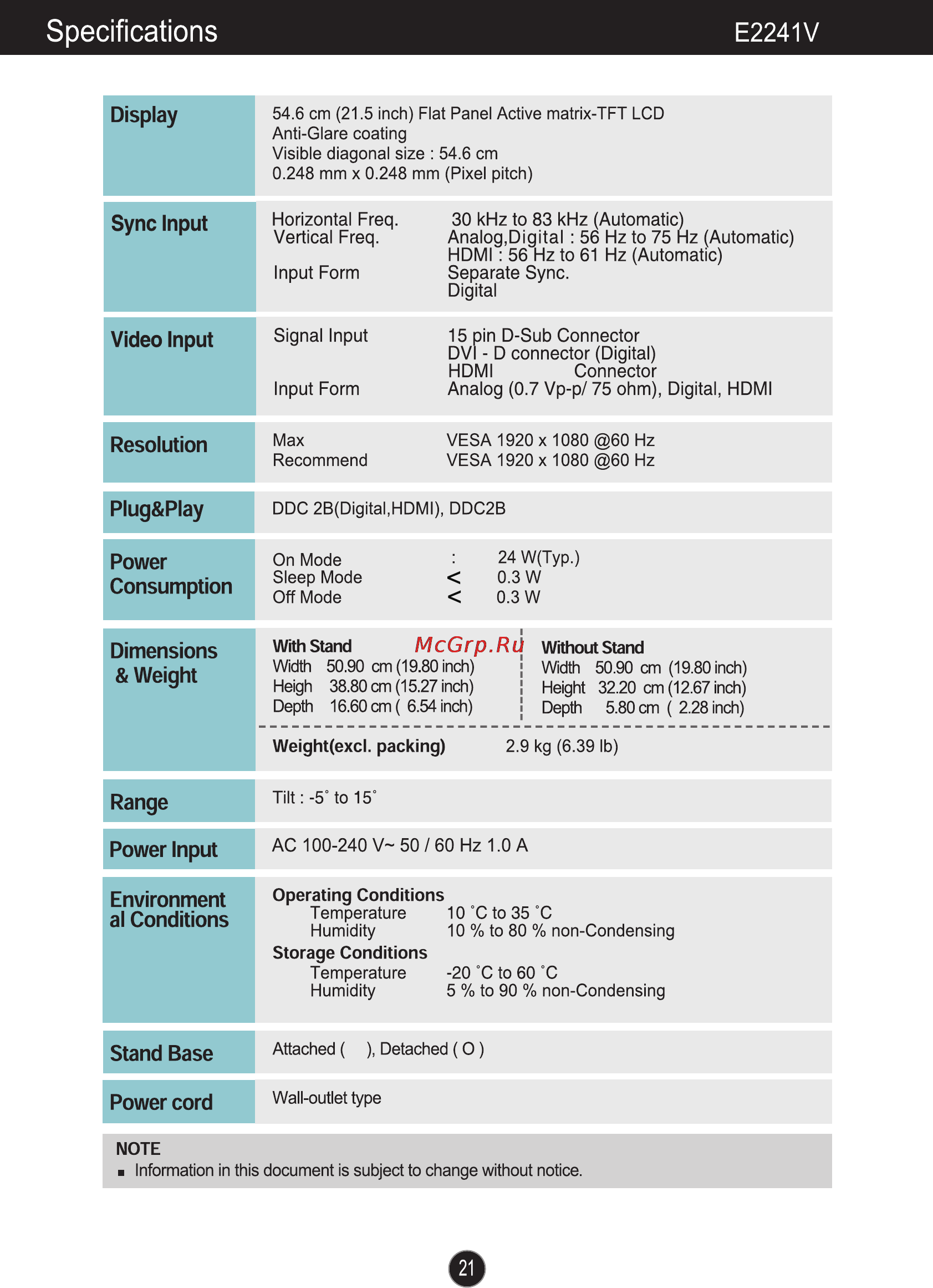 LG E2341V [22/28] Specifications