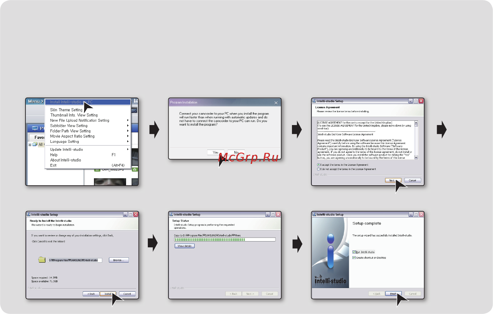 Samsung HMX-H105BP Black [121/143] Установка программы intelli studio на компьютере под управлением windows