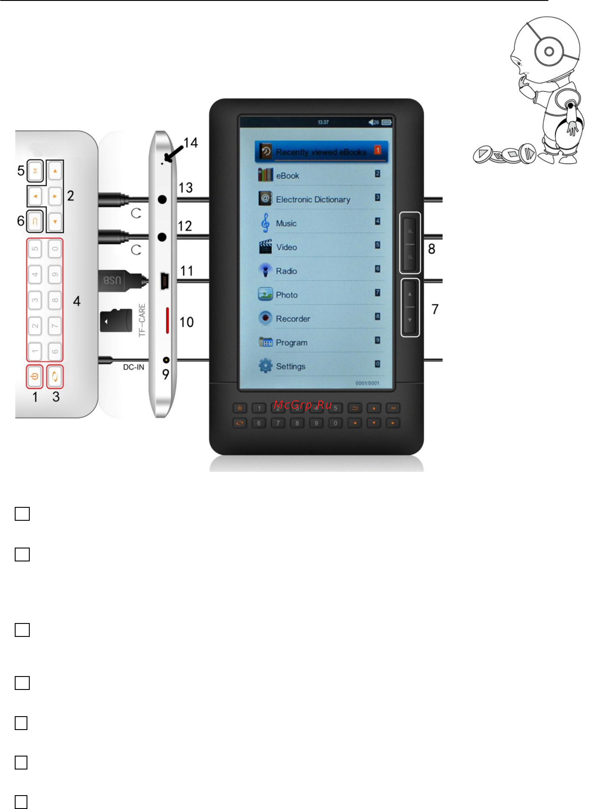 Explay TXT.BOOK.B70 [9/21] Описание кнопок устройства