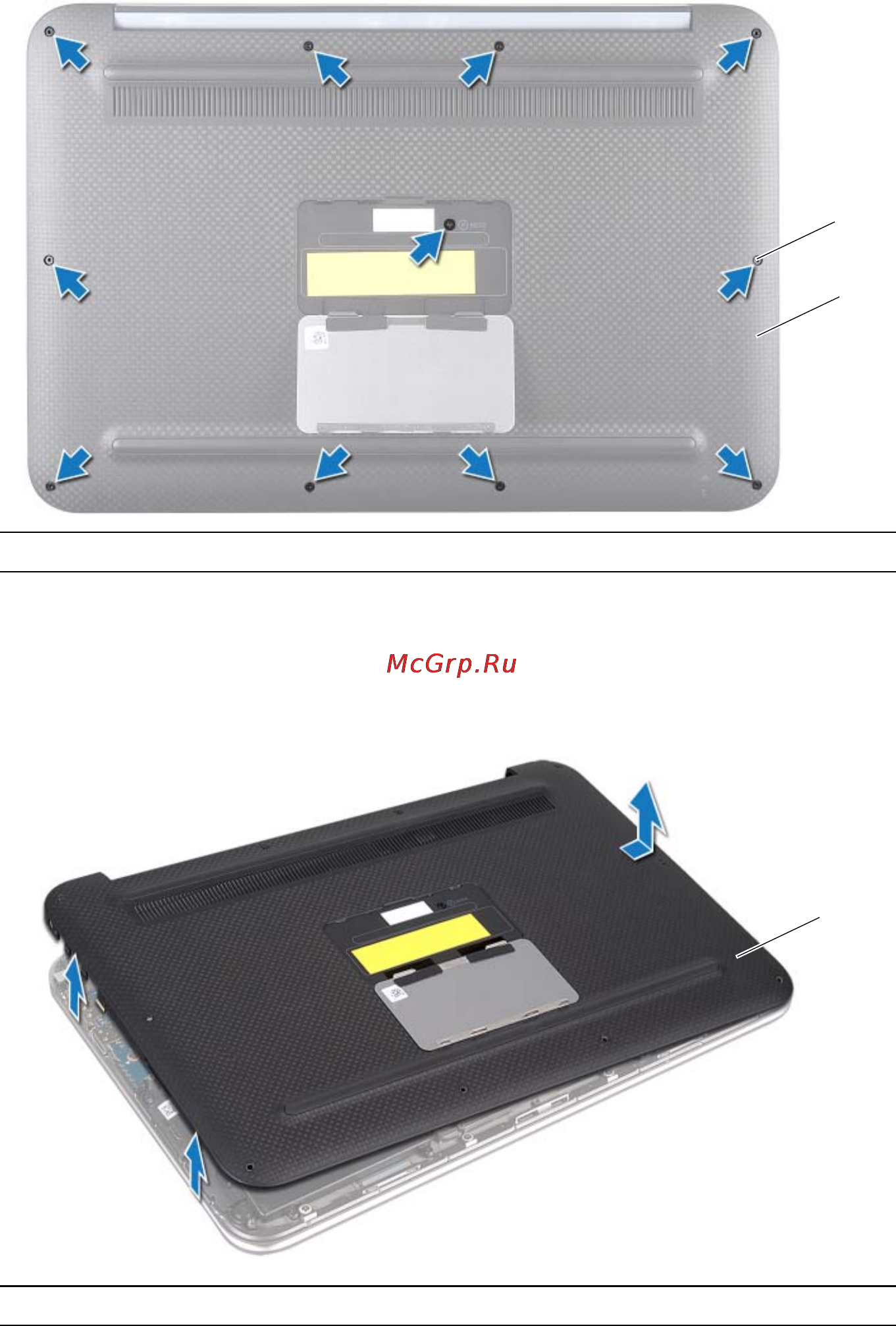 Dell XPS Duo 12 221x-6869 [11/76] Начиная сбоку компьютера осторожно подцепите нижнюю крышку
