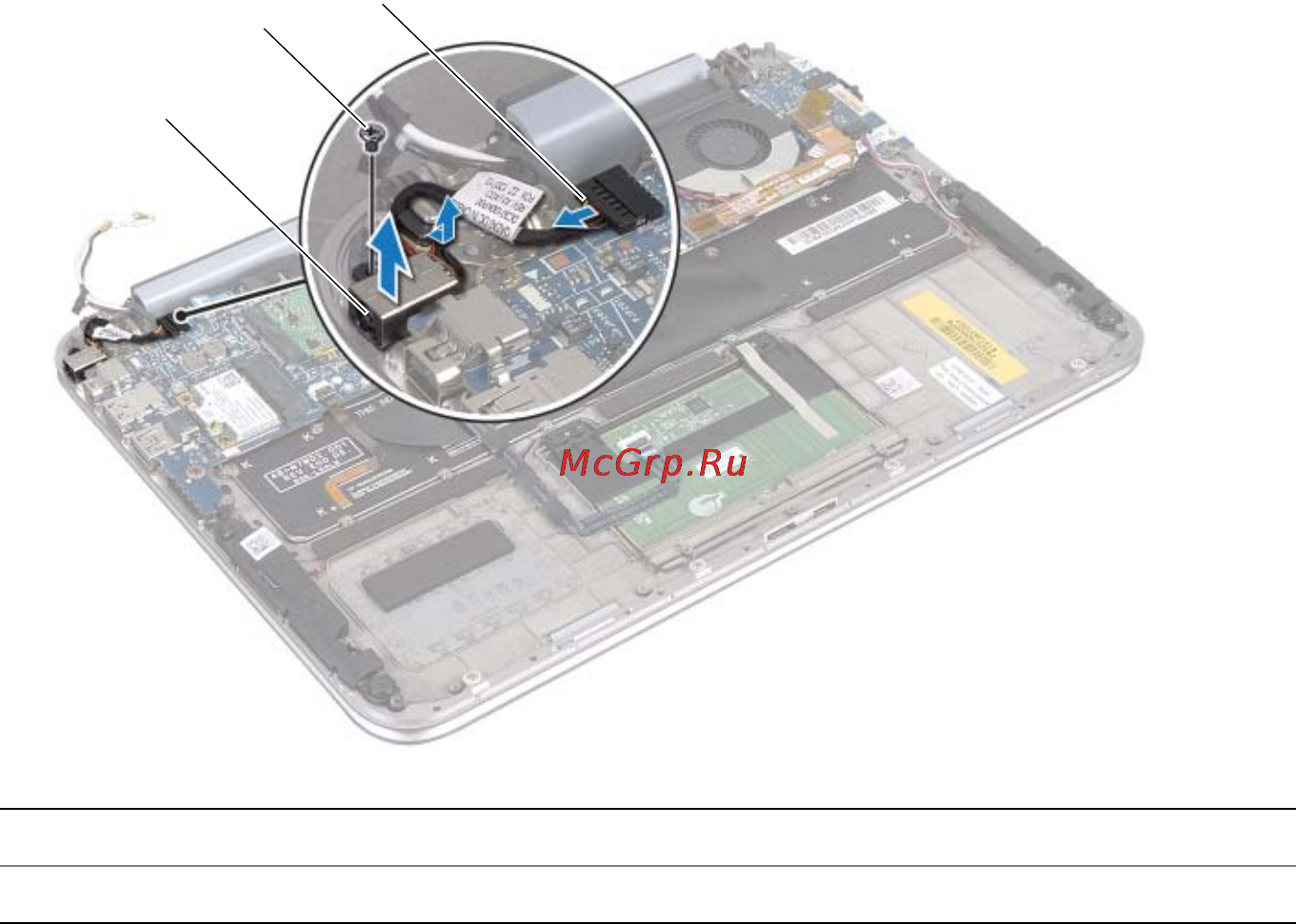 Dell XPS Duo 12 221x-6869 [39/76] Поднимите разъем адаптера питания и сдвиньте его чтобы извлечь его кабель из под шарнира дисплея