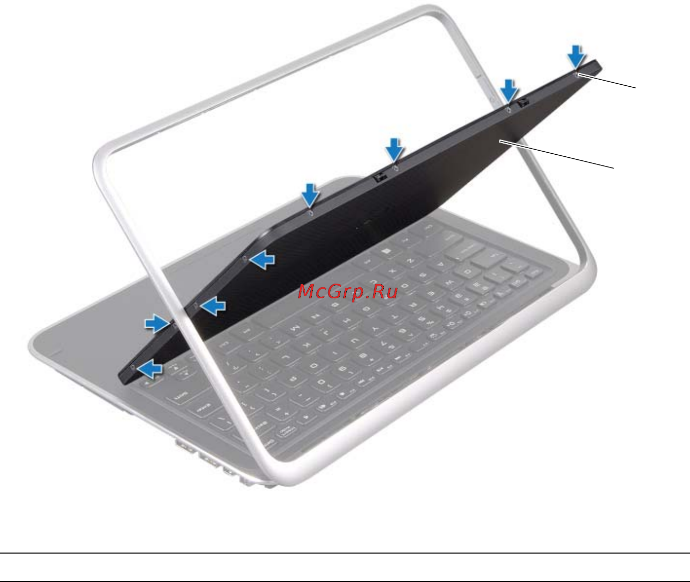 Dell XPS Duo 12 221x-6869 [55/76] Осторожно подцепите и снимите заднюю крышку с панели дисплея