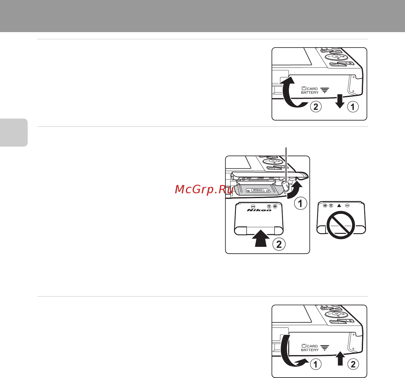 Nikon Coolpix S5200 Silver [36/284] Подготовка 1 установка батареи