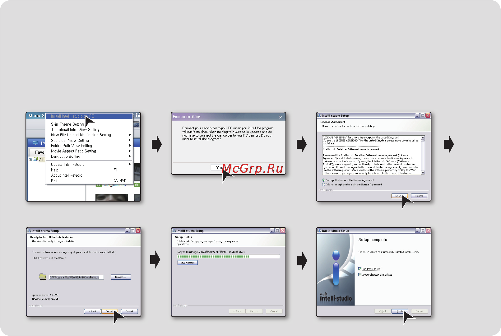 Samsung HMX-H104BP [121/143] Установка программы intelli studio на компьютере под управлением windows