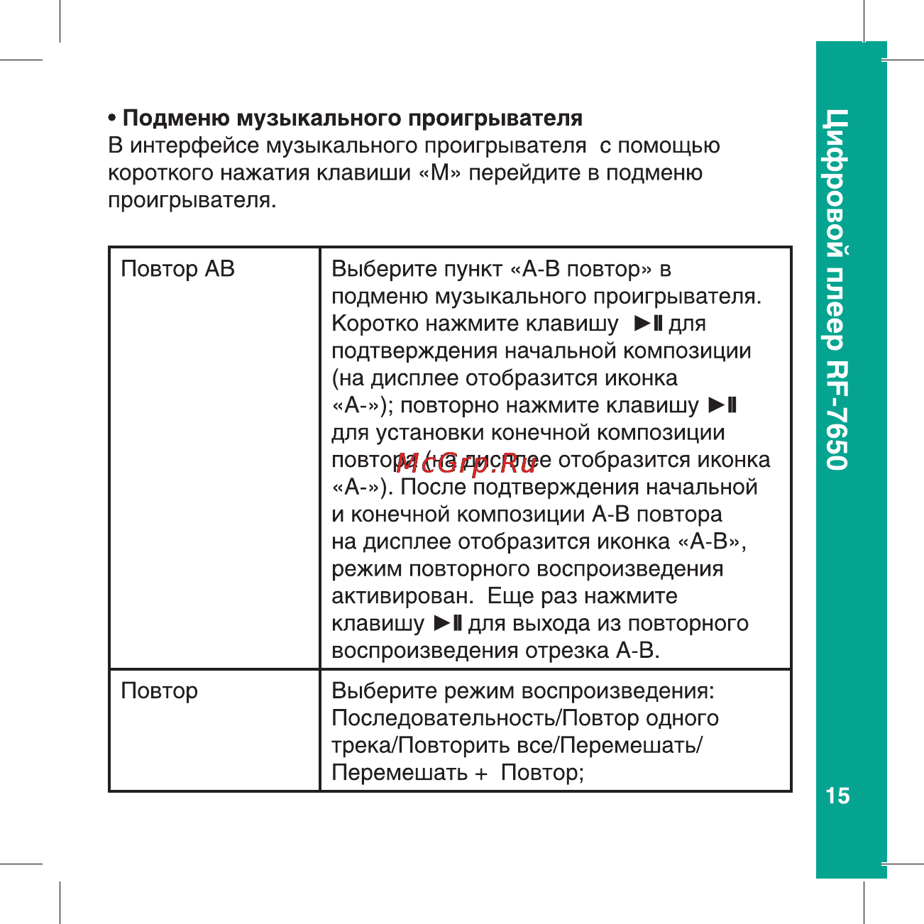Ritmix RF-7650 8Gb Black Инструкция по эксплуатации онлайн [15/56] 80369