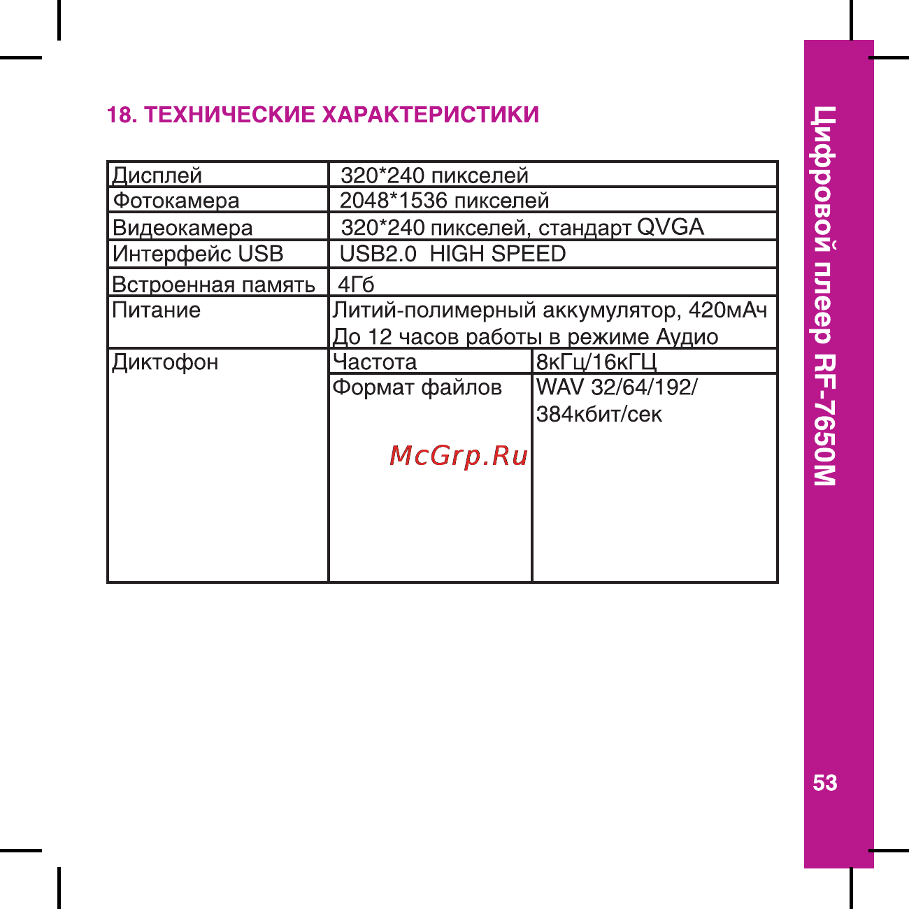 Ritmix RF-7650 M [53/56] Цифровой плеер rf 7650m