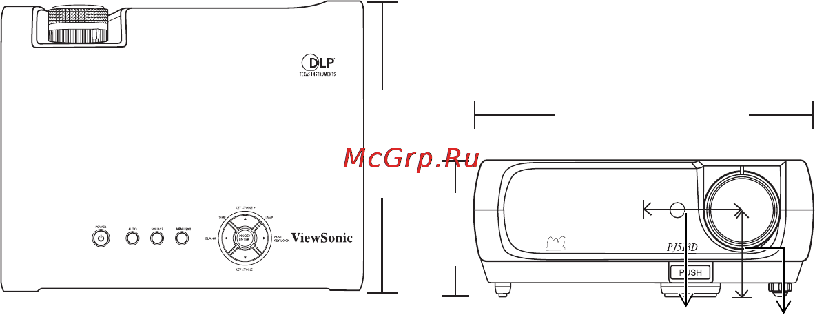 Viewsonic PJ513D [52/57] Мм ш x 108 мм в x 218 мм г