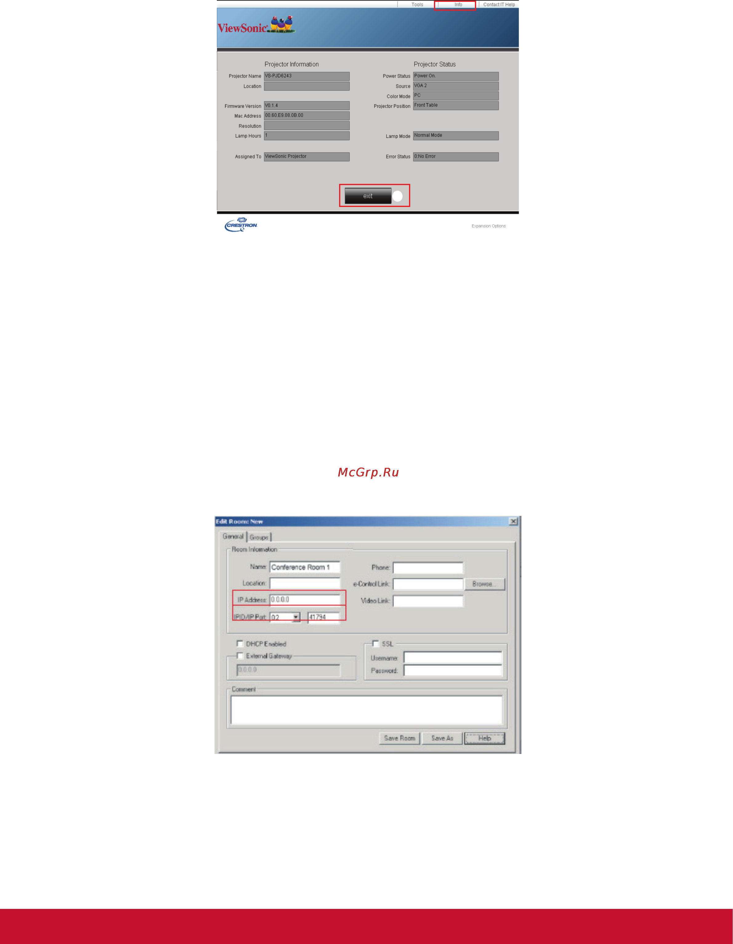 Viewsonic PJD6243 [43/60] Crestron roomview
