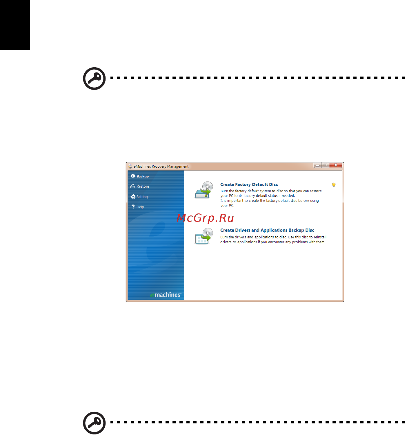 E-Machines D729 [46/1994] Creating a recovery backup usb flash drive