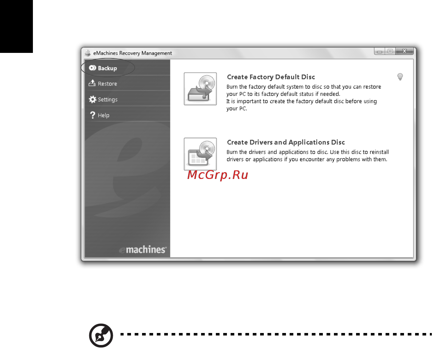 E-Machines E642G [432/1698] Lag sikkerhetskopidisk