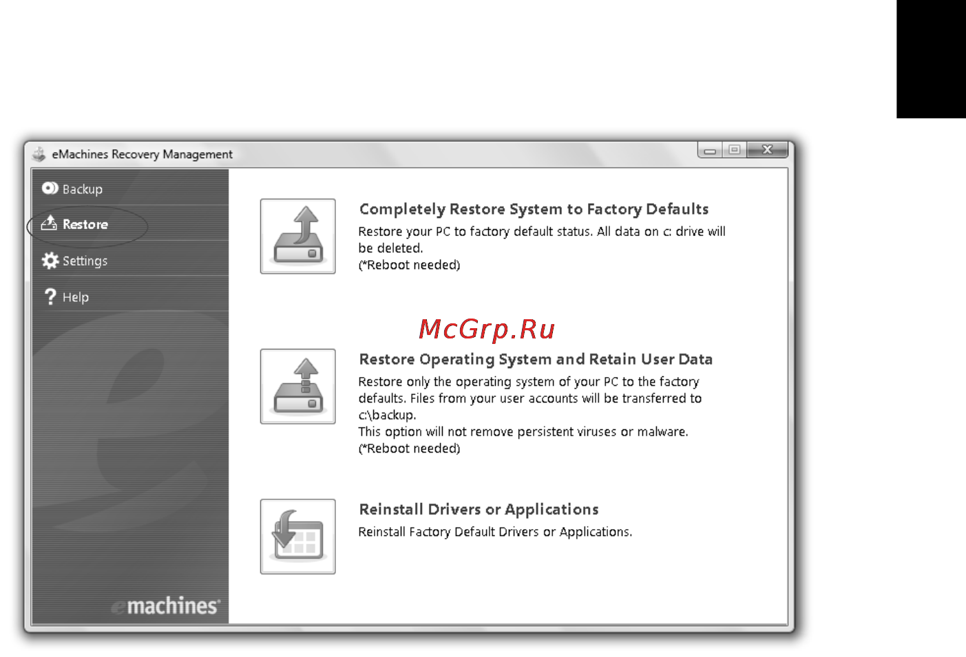 E-Machines E642G [433/1698] Gjenoppretting