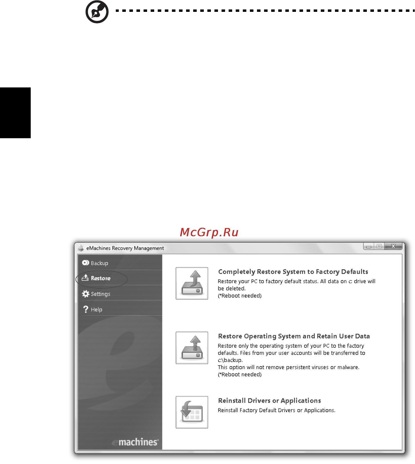 E-Machines E728 [1258/1698] Restore atstatymas