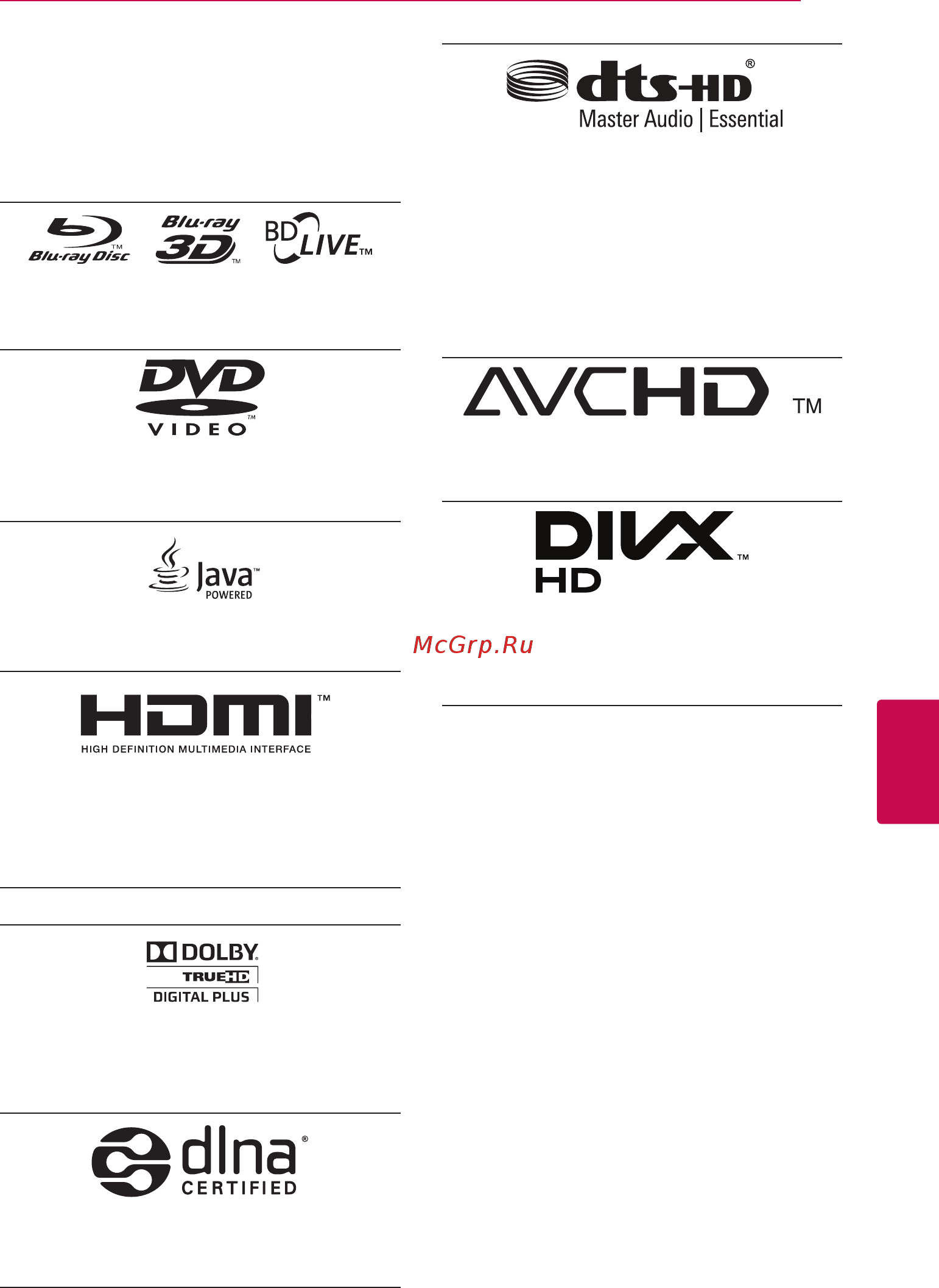 LG 4K BB4330A [67/73] Зарегистрированные торговые марки и лицензии