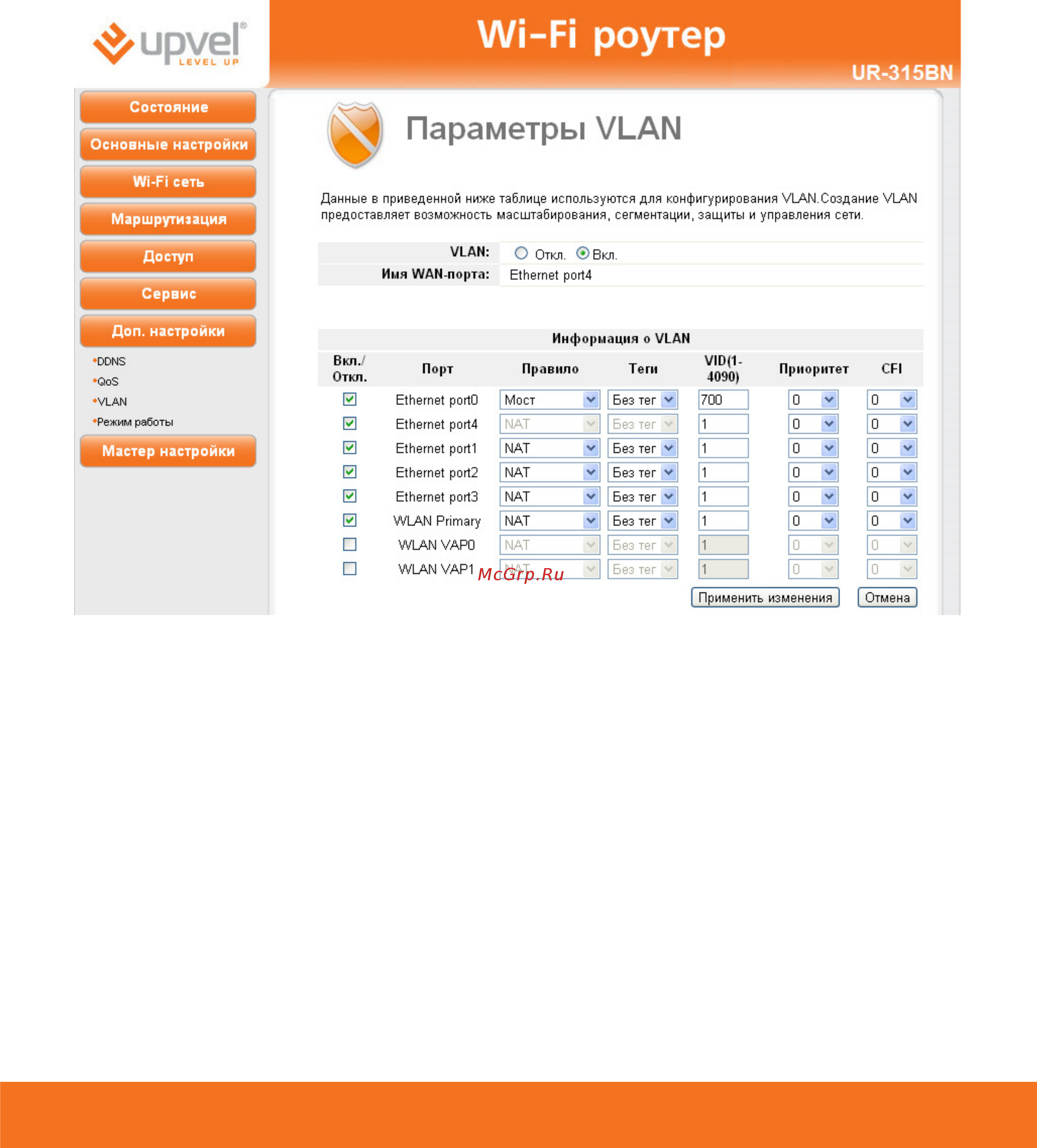 Upvel UR-315BN Черный [67/69] Параметры vlan