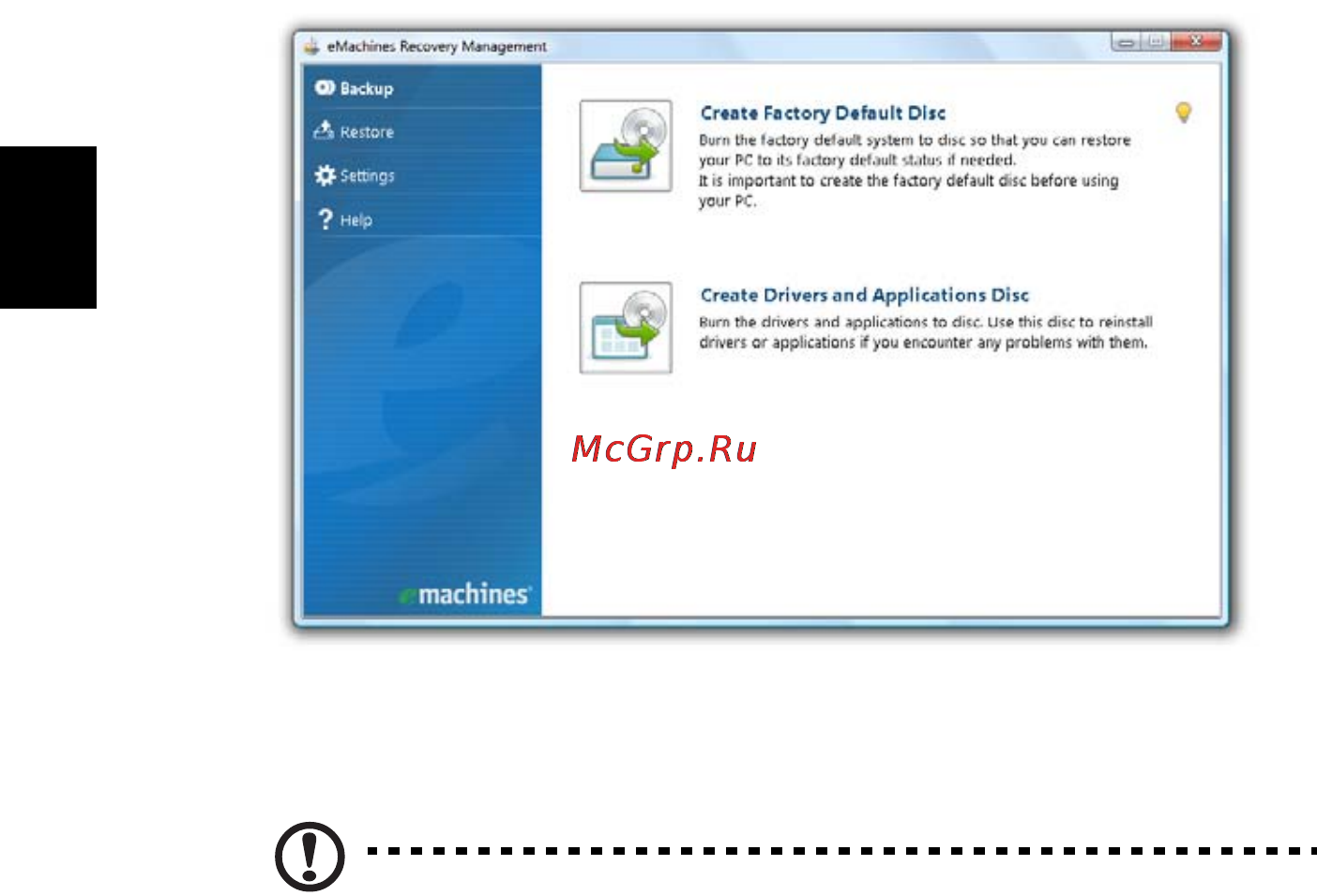 E-Machines eM350 [1156/1299] Emachines recovery management paleidimas