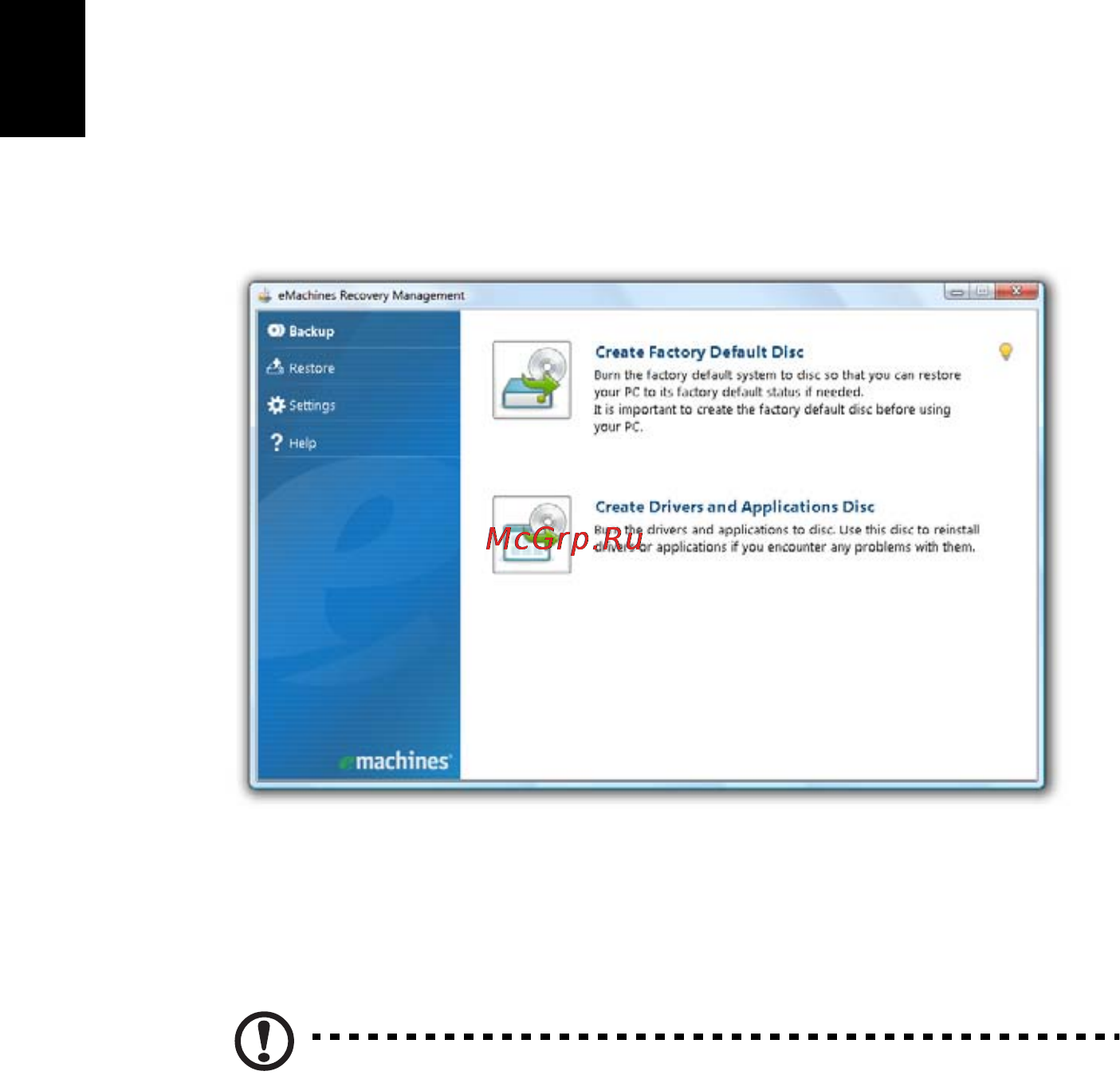 E-Machines eM350 [1210/1299] Εκτέλεση του emachines recovery management