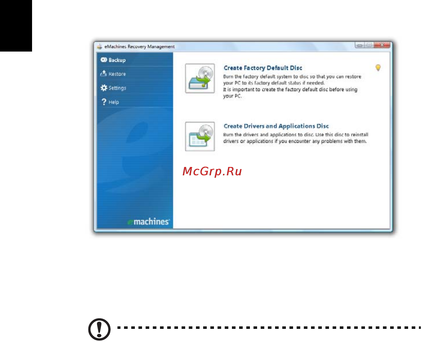 E-Machines eM350 [130/1299] Ausführung von emachines recovery management