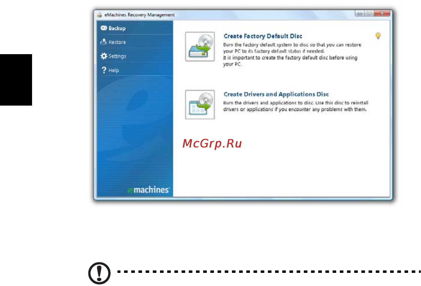 E-Machines eM350 [184/1299] Avvio di emachines recovery management