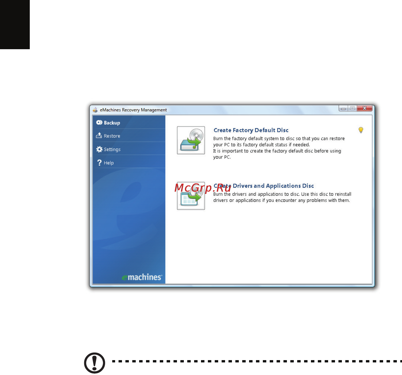E-Machines eM350 [22/1299] Launching emachines recovery management