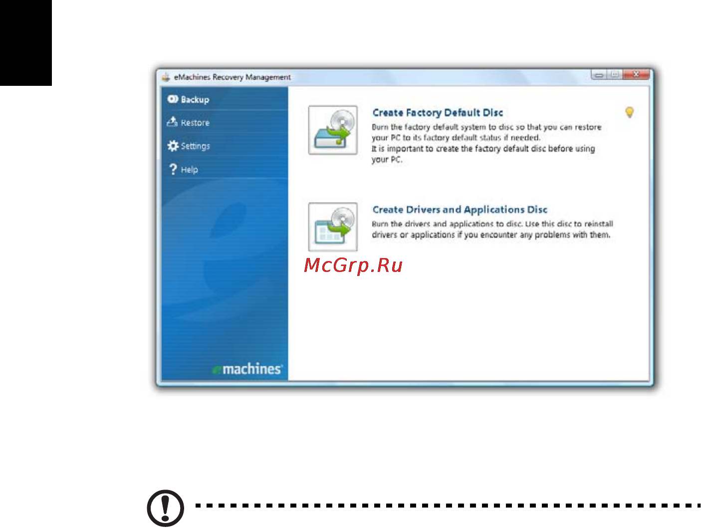 E-Machines eM350 [656/1299] Uruchamianie programu emachines recovery management