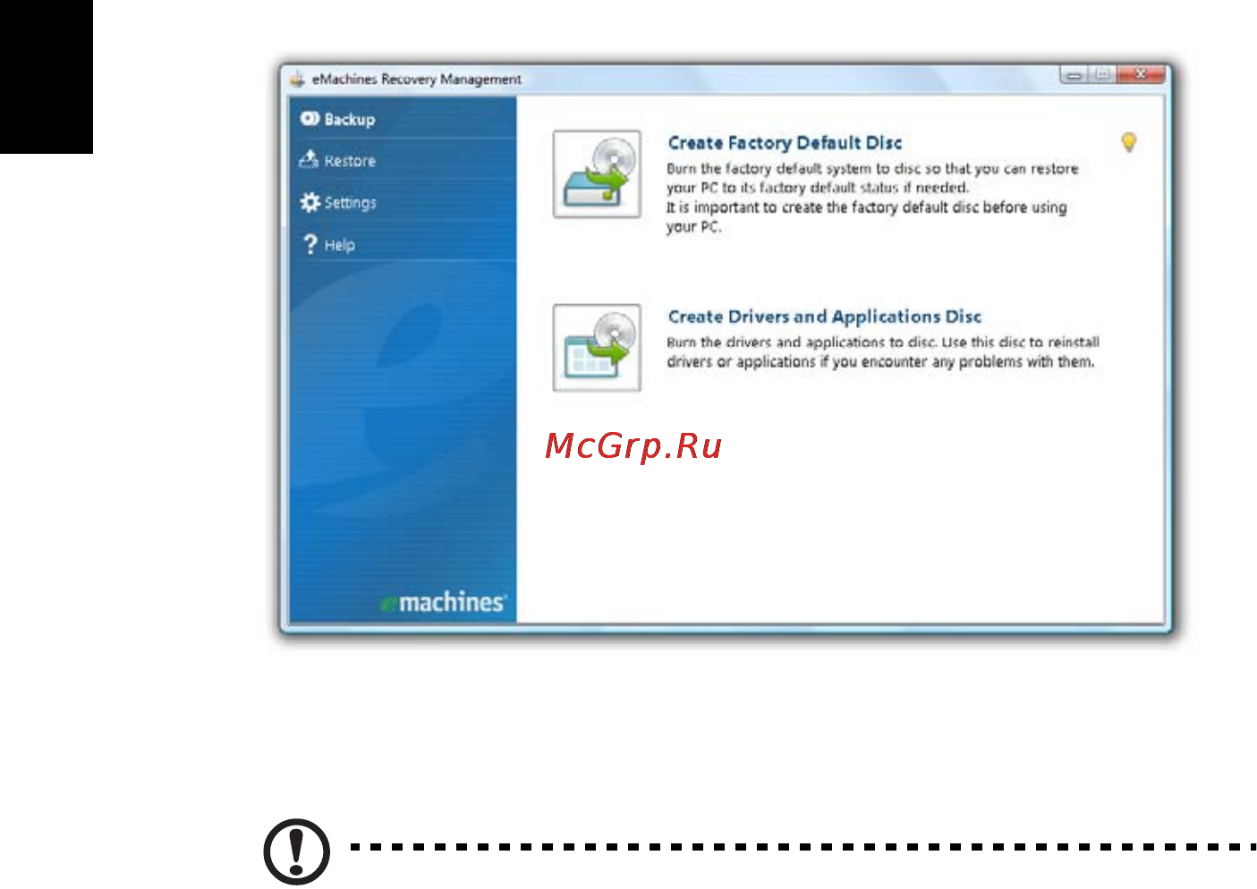 E-Machines eM350 [954/1299] Lansarea emachines recovery management