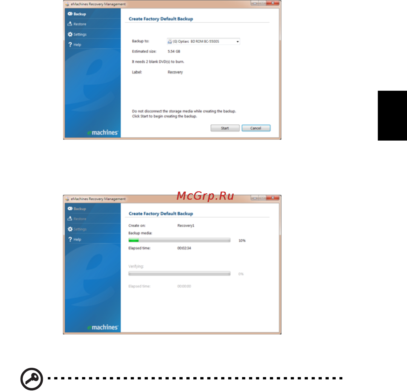 E-Machines eM355 [647/1913] Liita usb levy ja napsauta sen jalkeen seuraava varmuuskopioinnin