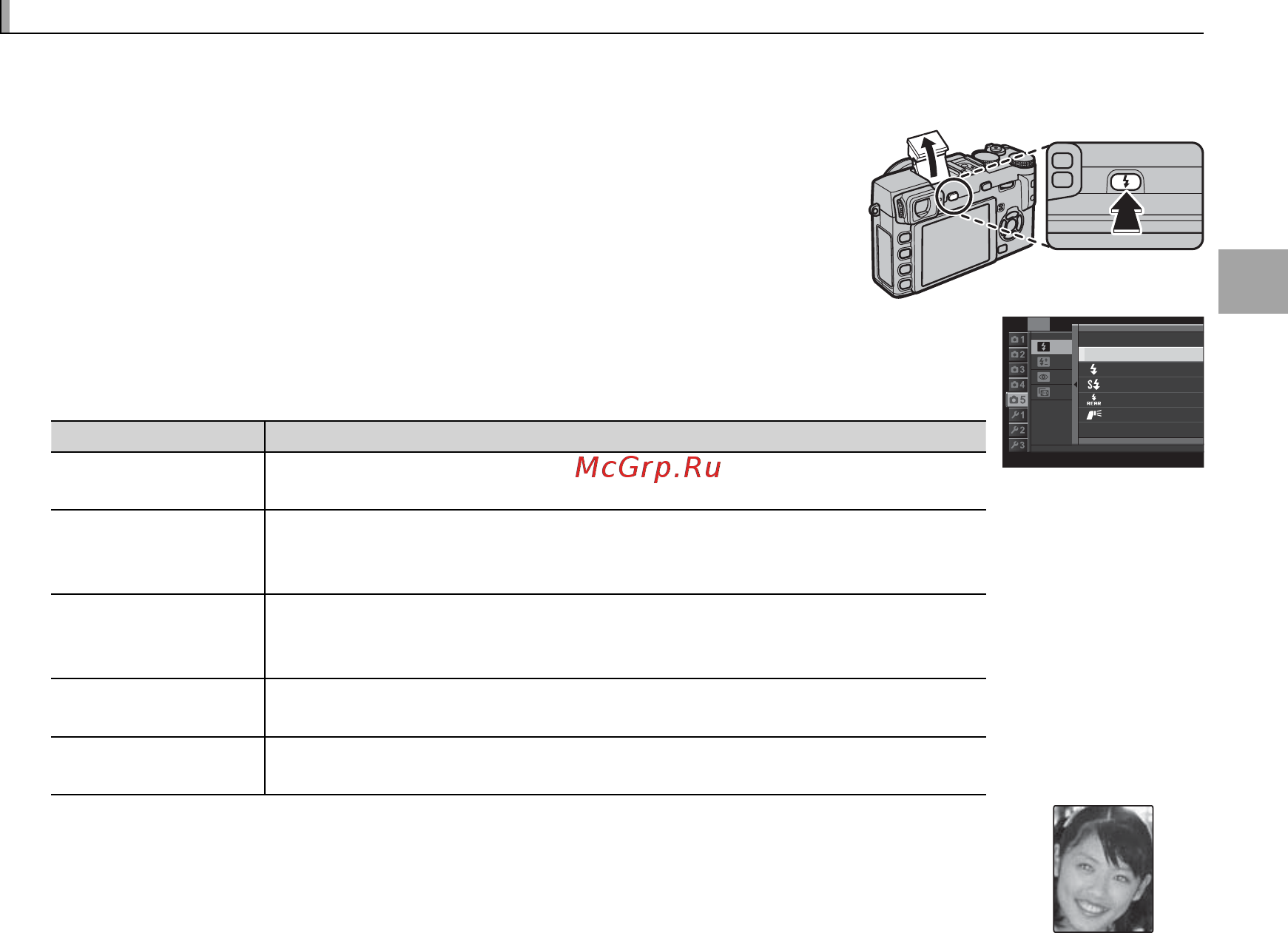 Fujifilm X-E1 Kit Black [41/136] Выберите p режим вспышки в меню съемки появятся опции показанные ниже нажмите селектор вверх или вниз чтобы выбрать опцию и нажмите menu ok чтобы ее выбрать